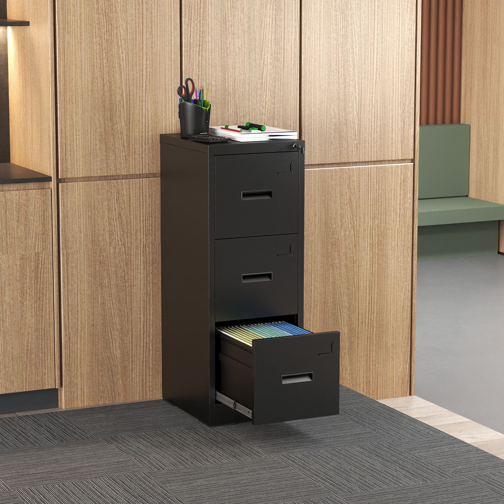 Modern Drawer Metal Vertical File Cabinet With Lock And Card Slot For Office