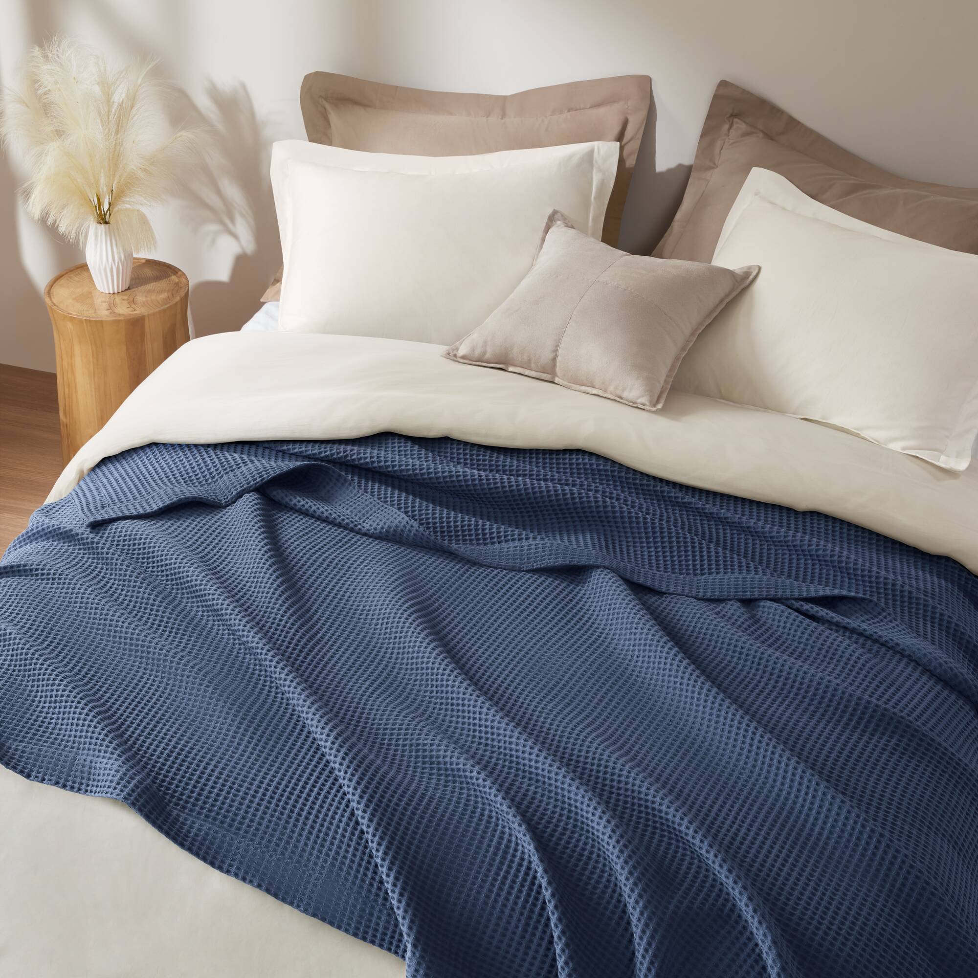 Waffle Weave - Twin Cotton Blanket - Indigo