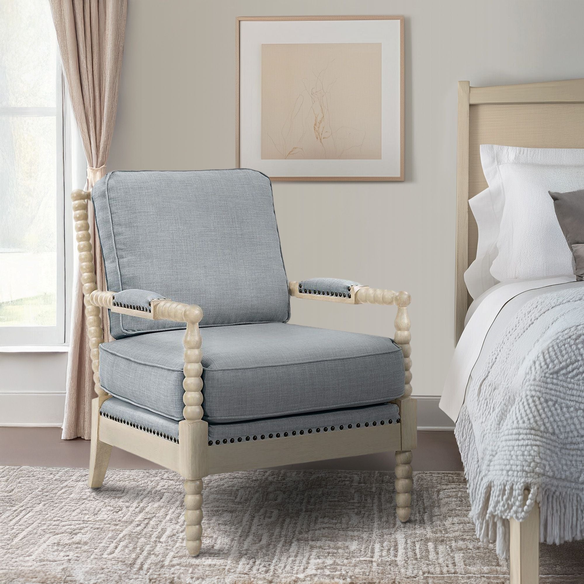 Donohue - Accent Arm Chair - Light Blue / Antique Cream