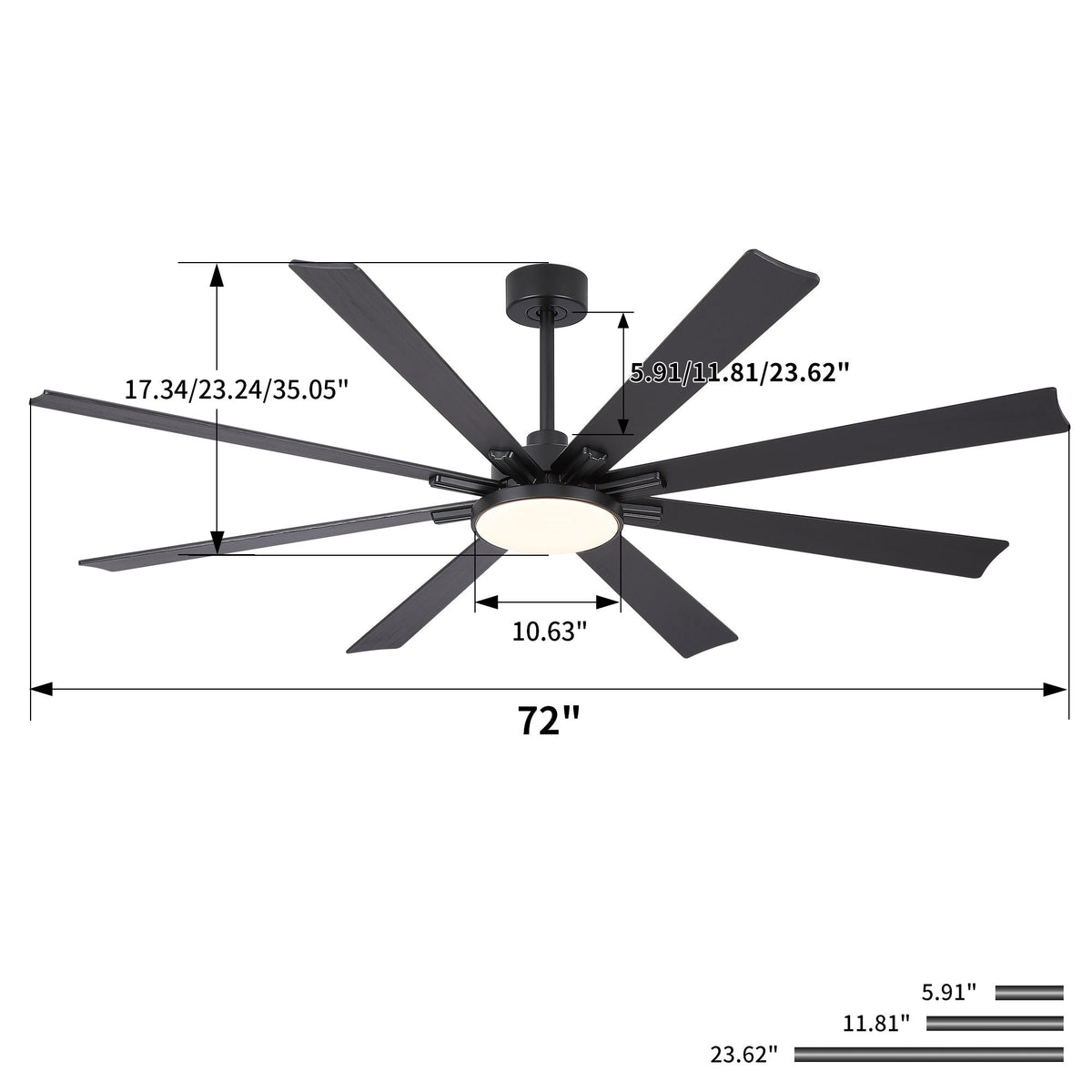 Large Ceiling Fan With Dimmable LED Light 8 Blades Remote Control, Reversible DC Motor