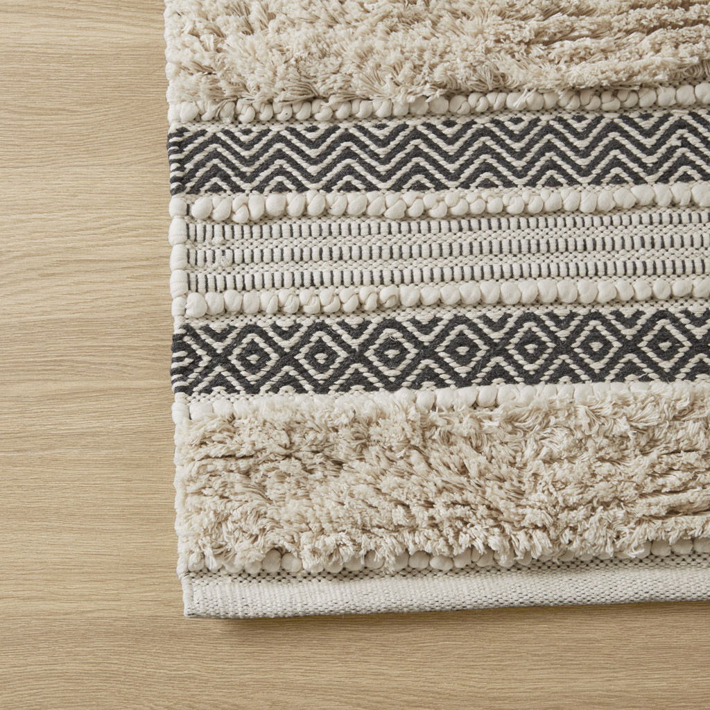Asher - 20" x 32" Woven Texture Stripe Bath Rug - Black