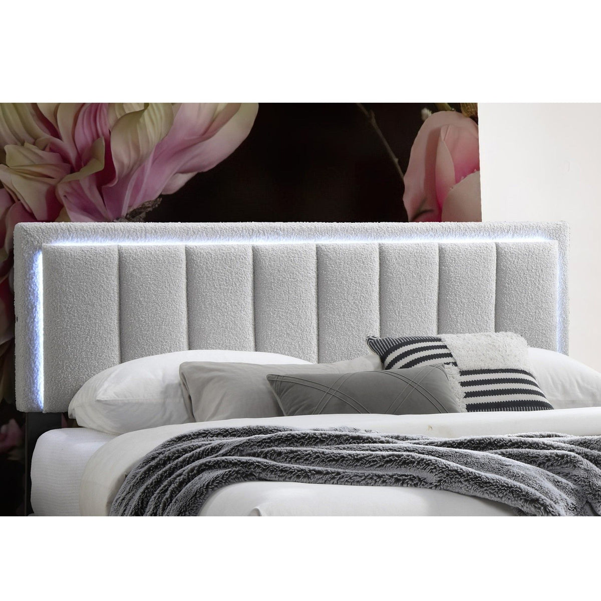 Bed With Channel Tufting And Built In LED Headboard
