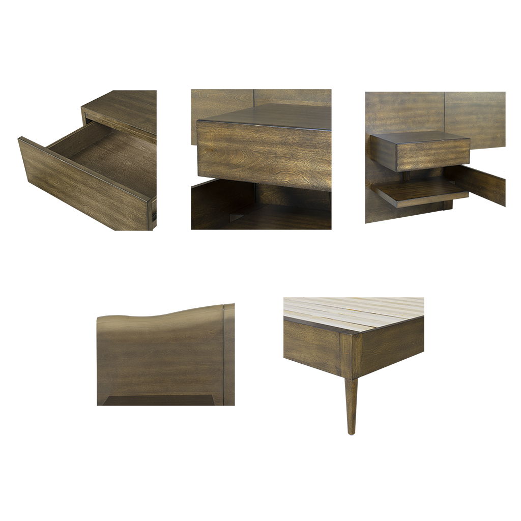 Clark - Queen Platform Bed Frame With Live-Edge Headboard And Built-In Nightstands / Drawers - Dark Brown