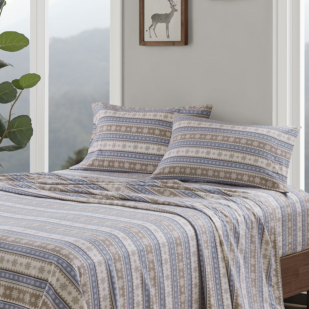 Flannel - California King Sheet Set - Blue Snowflake