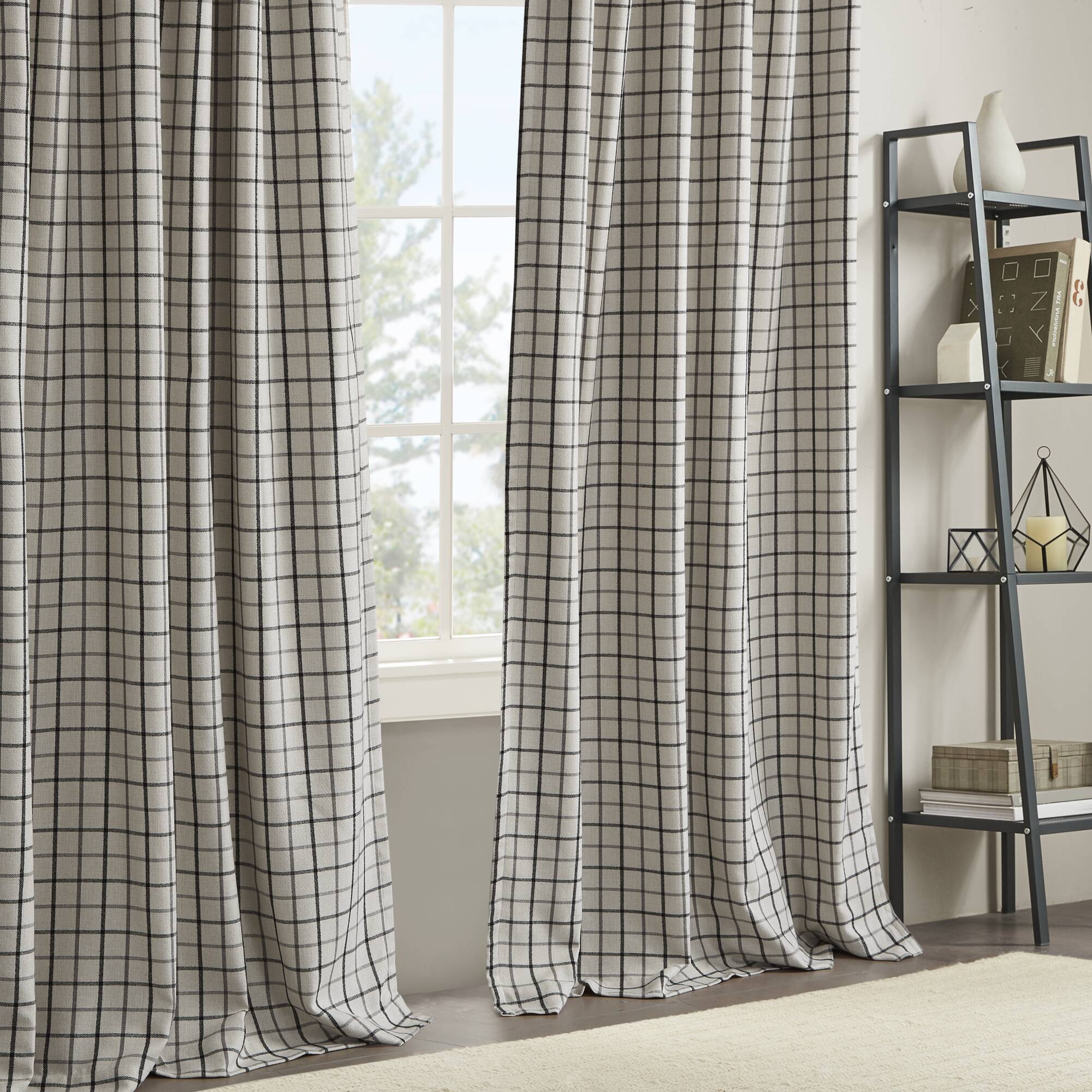 Anaheim - 50x108" Plaid Rod Pocket And Back Tab Curtain Panel With Fleece Lining - Black
