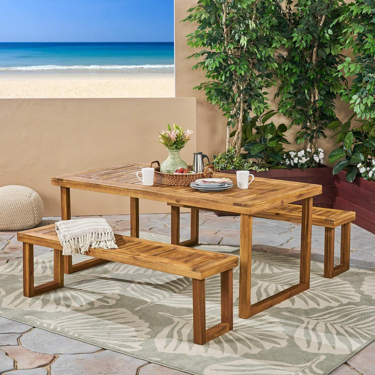 Outdoor Dining Set - Sandblast Natural Finish