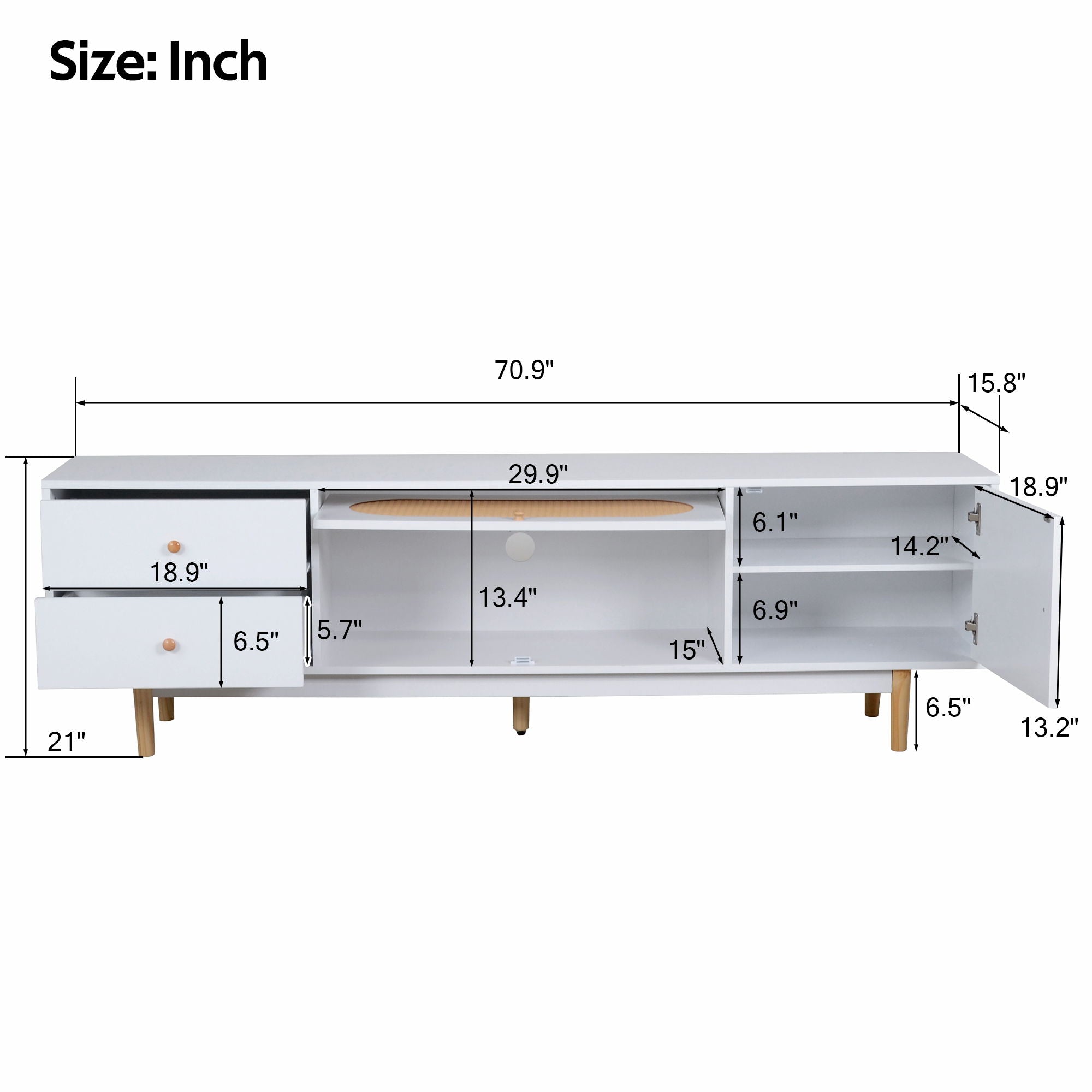 70" TV Stand With Drawers - White