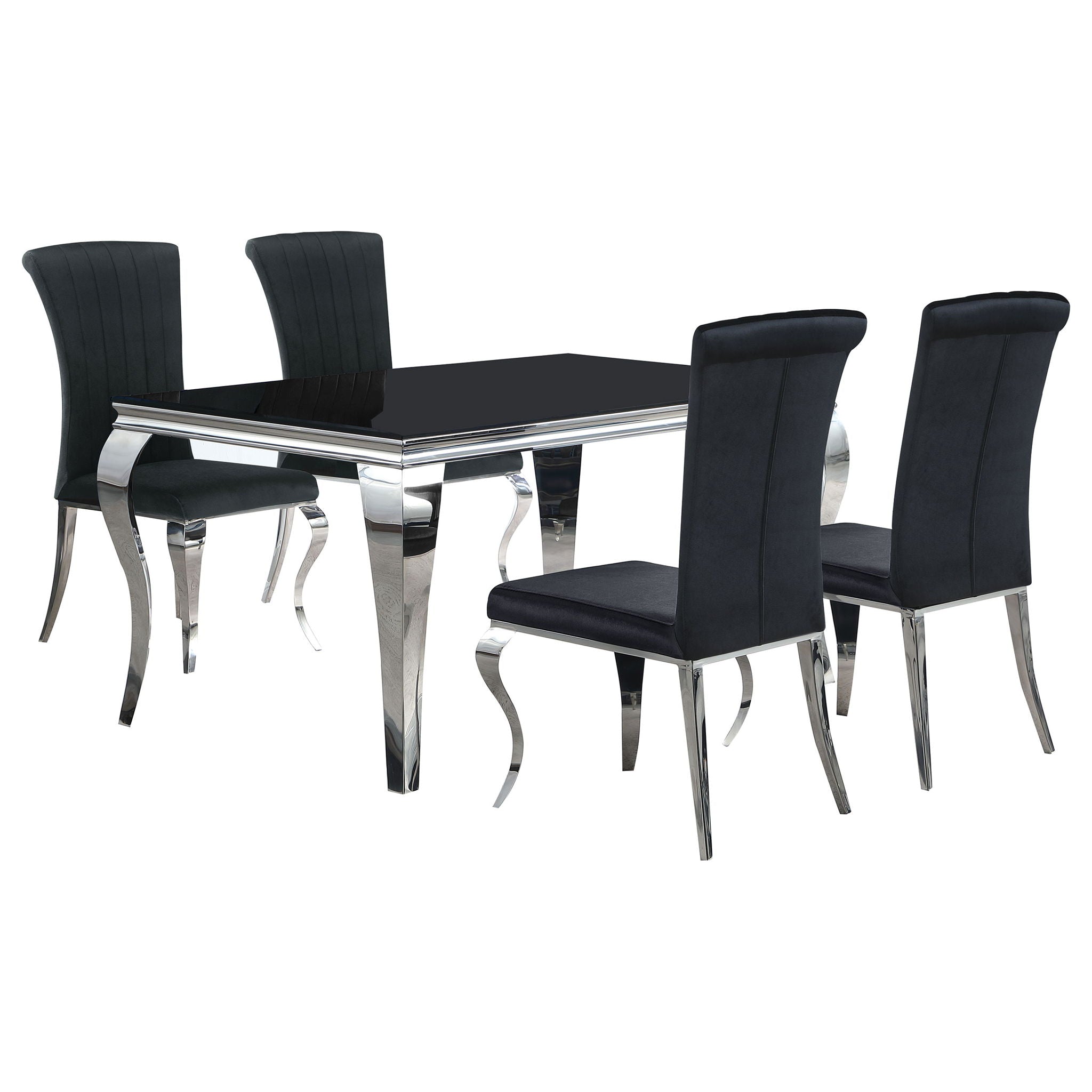 5 Piece Dining Set With Upholstery, Rectangular Table - Black