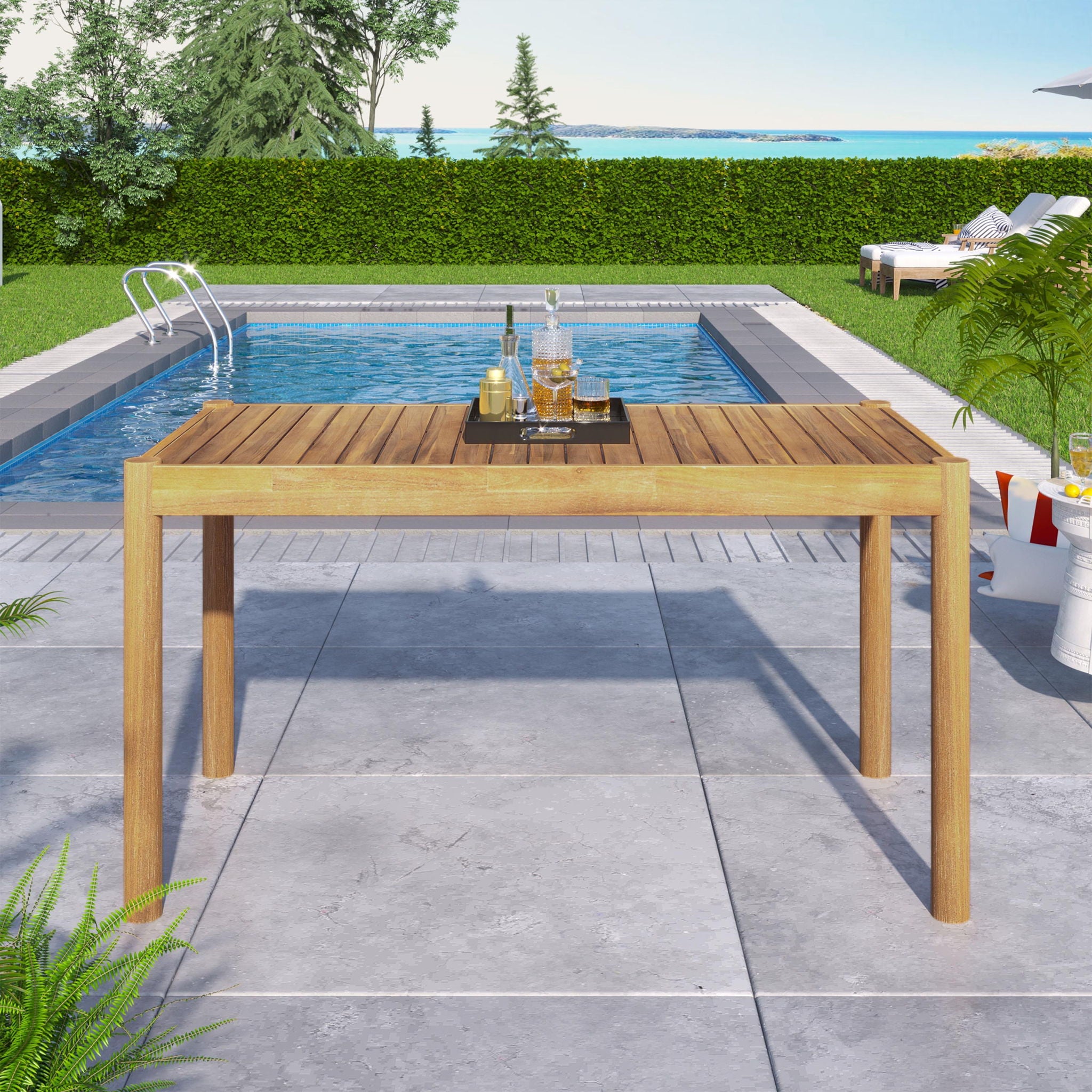 Classic Patio Dining Table, Acacia Wood - Light Teak