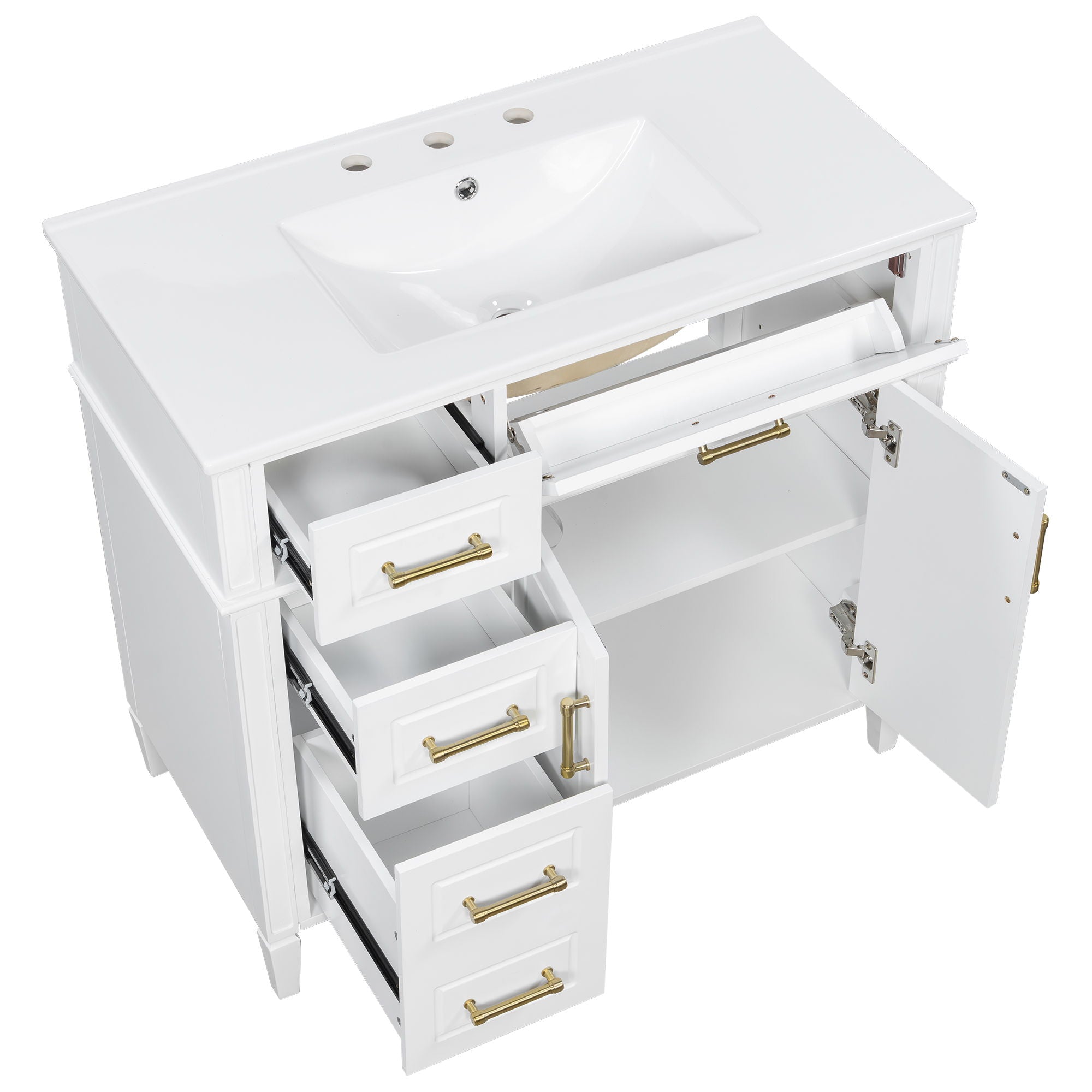 Bathroom Vanity With Sink, 4 Drawers, 2 Doors