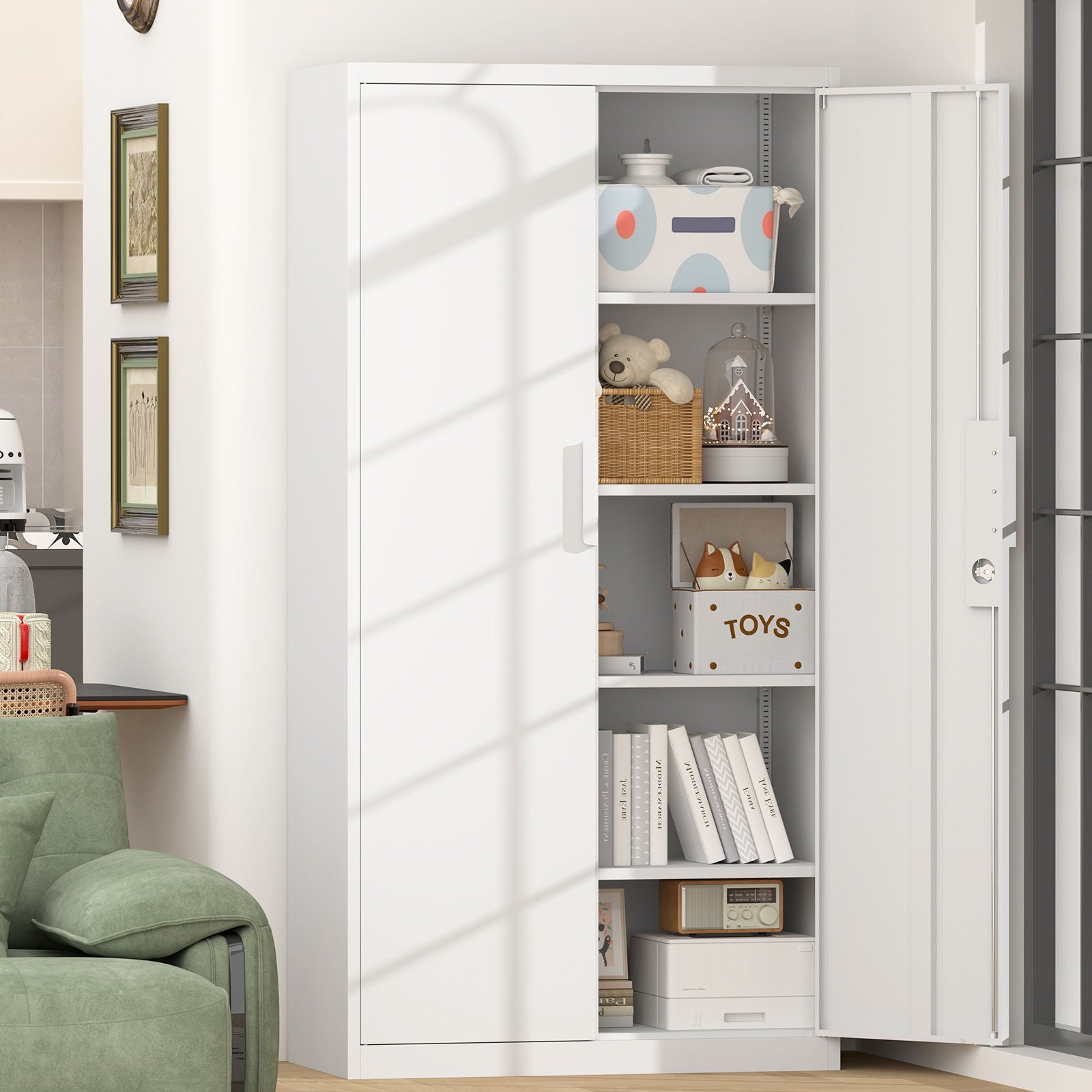 2 Door File Cabinet With Lock, 4 Adjustable Shelves, Heavy-Duty