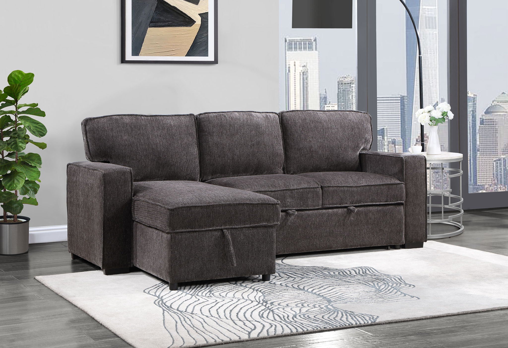 U0203 - Reversible Sofa Bed With USB - Dark Gray