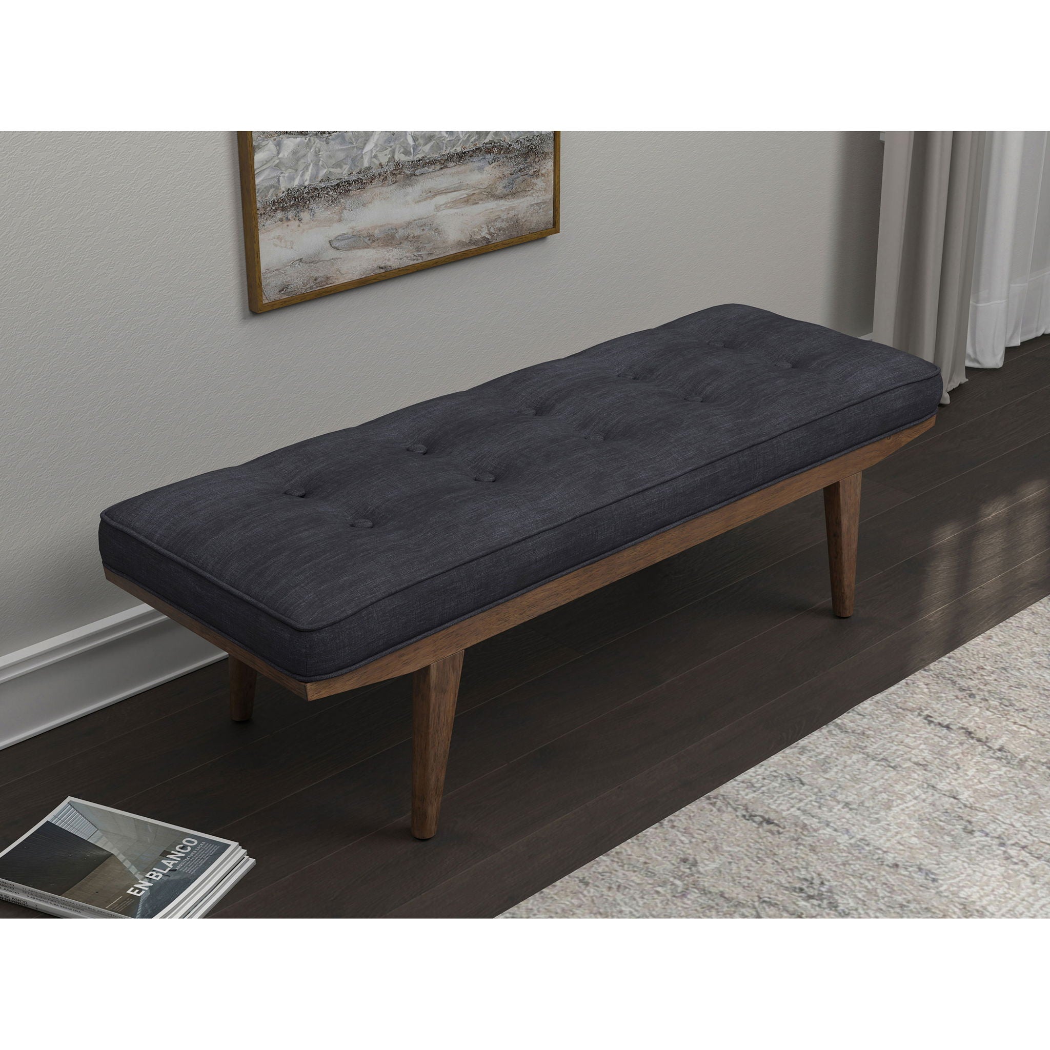 Tufted Bench: Seat With Button Tufting - Gray