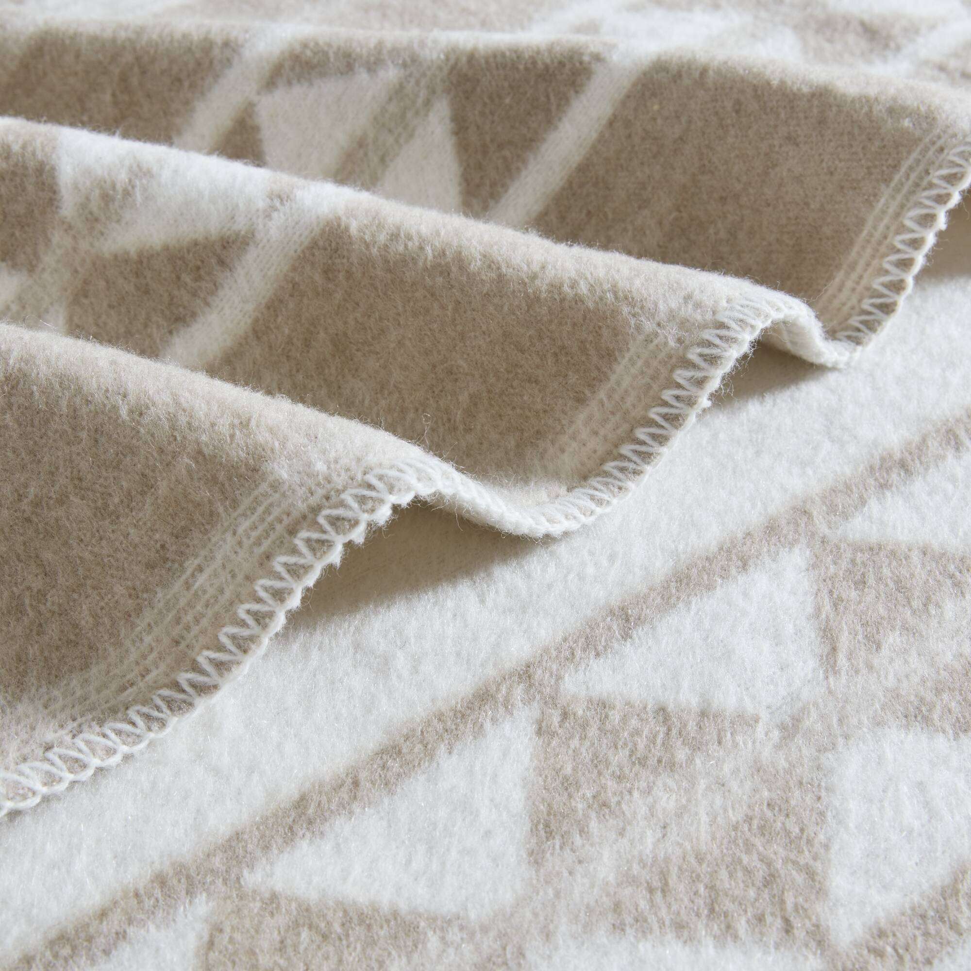 Alberta - King Cotton Blend Blanket - Ivory Stripe