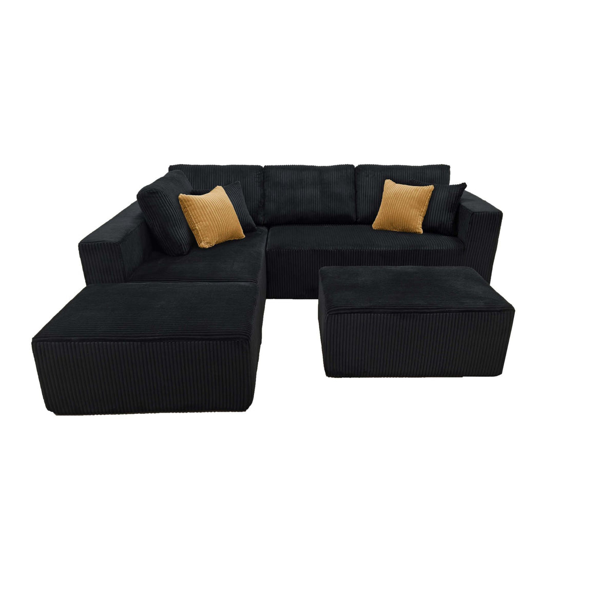 Upholstered Sectional With 2 Moveable Ottomans - Black
