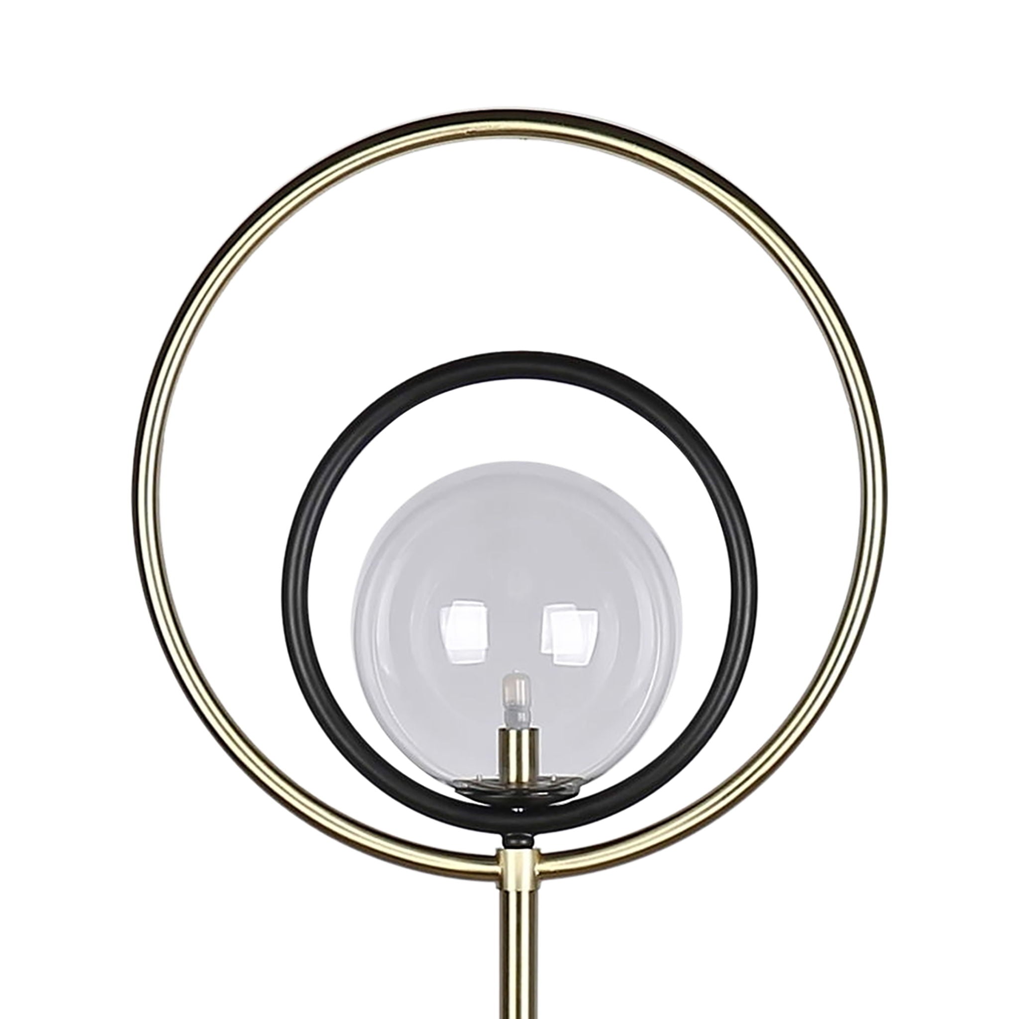 "Eclipse Aura" Metal Floor Lamp - Matte Black / Soft Gold / Clear