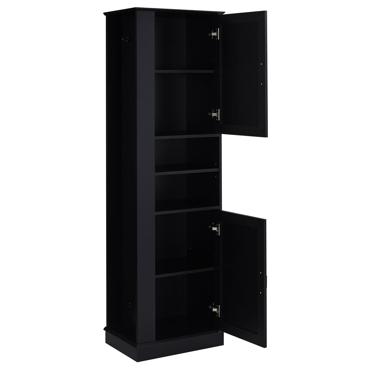 Tall Freestanding Bathroom Storage Cabinet With Adjustable Shelves And Side Hooks Board, Rectangle Design