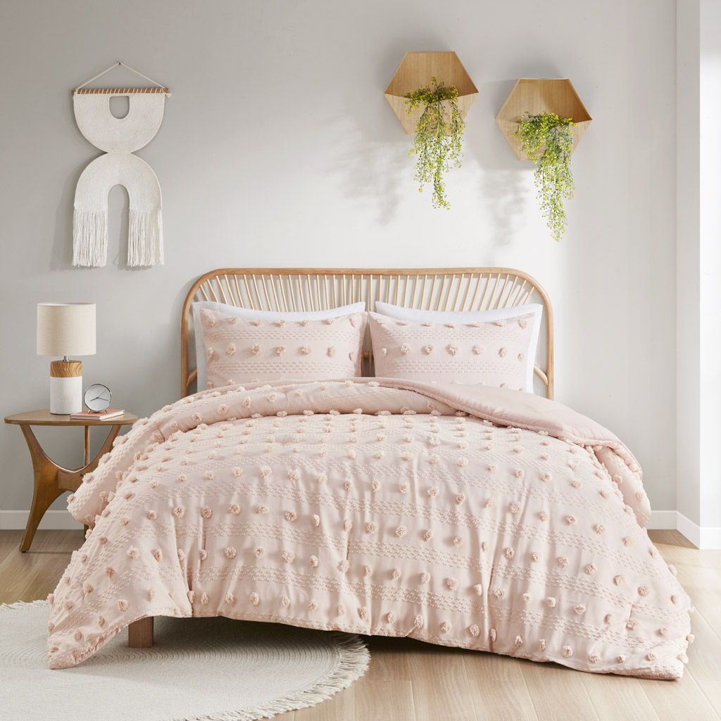Lucy - Clip Jacquard Twin Comforter Set - Pink