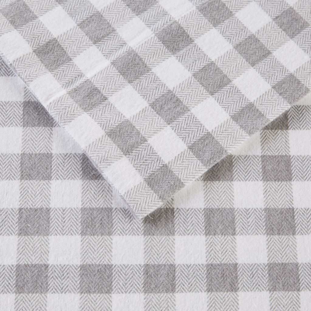 Cozy Flannel - 4 Piece California King Printed Sheet Set - Gray Herringbone Check