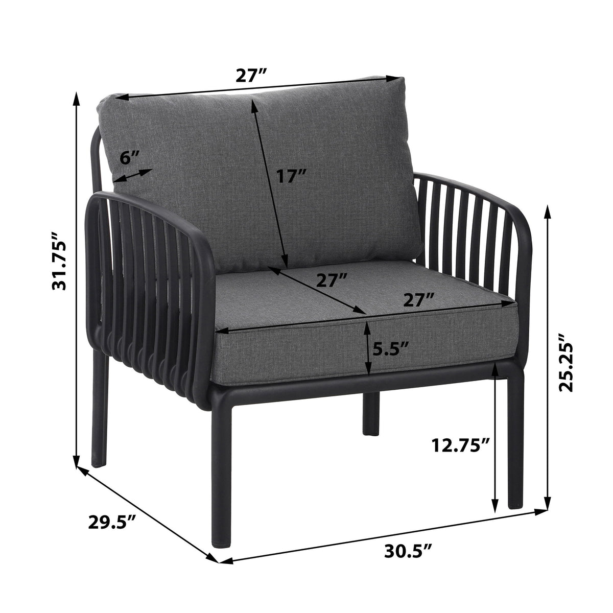 Outdoor Patio Club Chair, Waterproof Thick Cushion Deep Seating