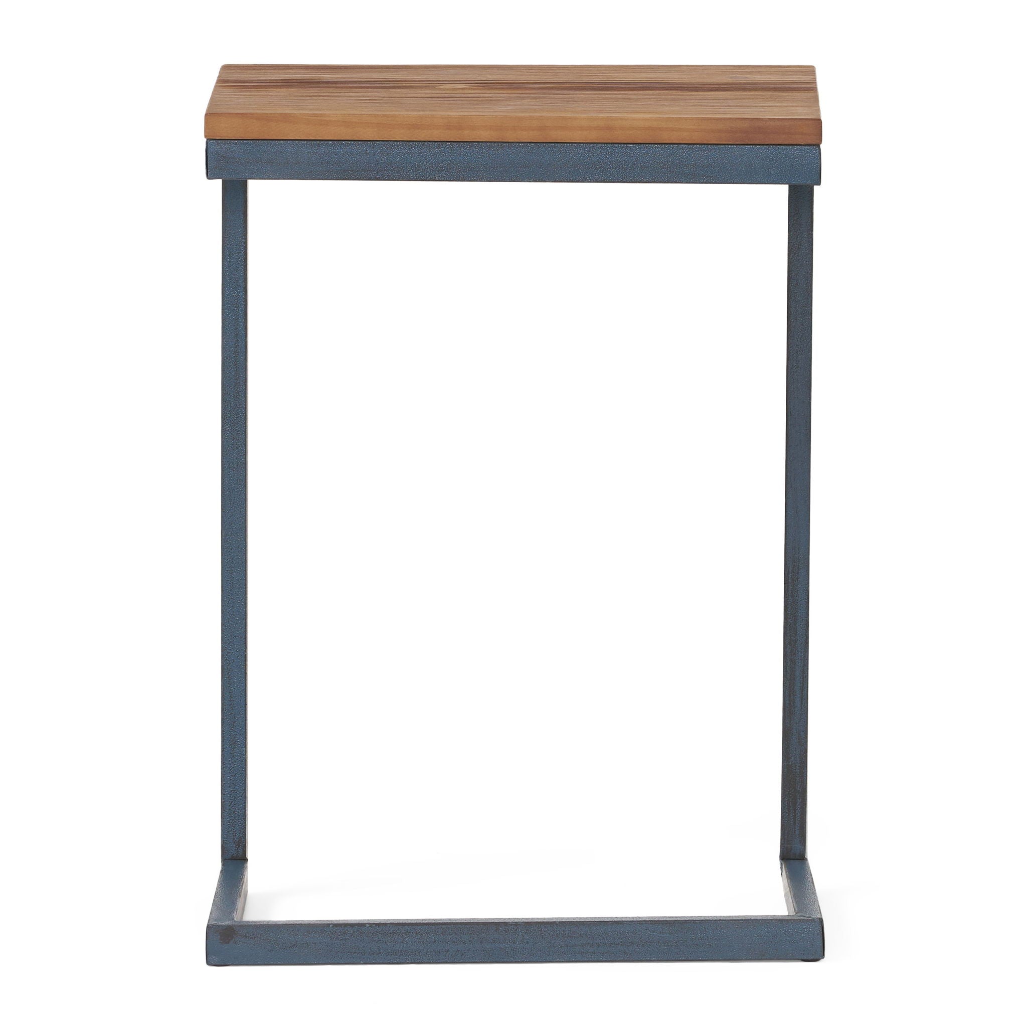 C Shaped End Table With Iron Base And Fir Wood To