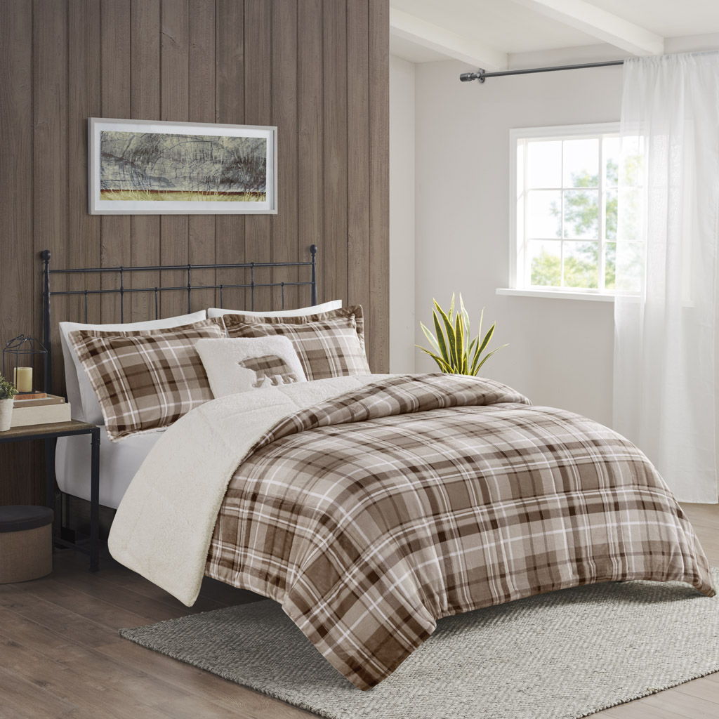 Alton - King Down Alternative Comforter Set - Tan Plaid
