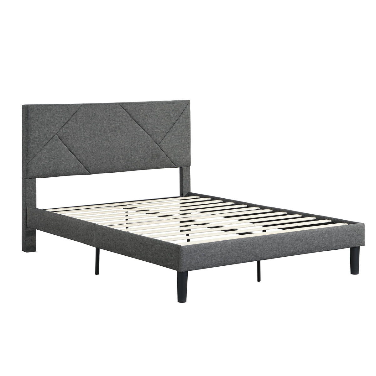 Upholstered Platform Bed Frame With Headboard, Wood Slat Support