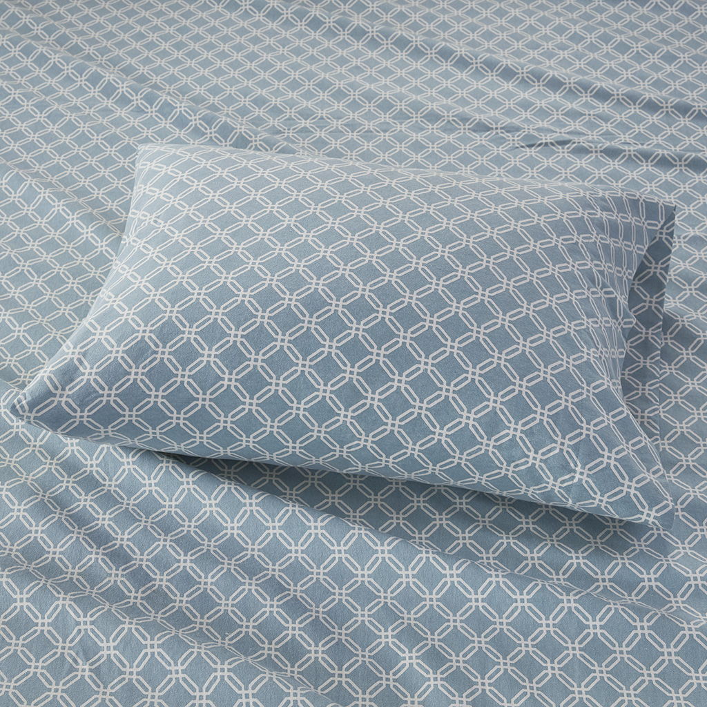 Cozy Flannel - Queen Printed Sheet Set - Blue Geo