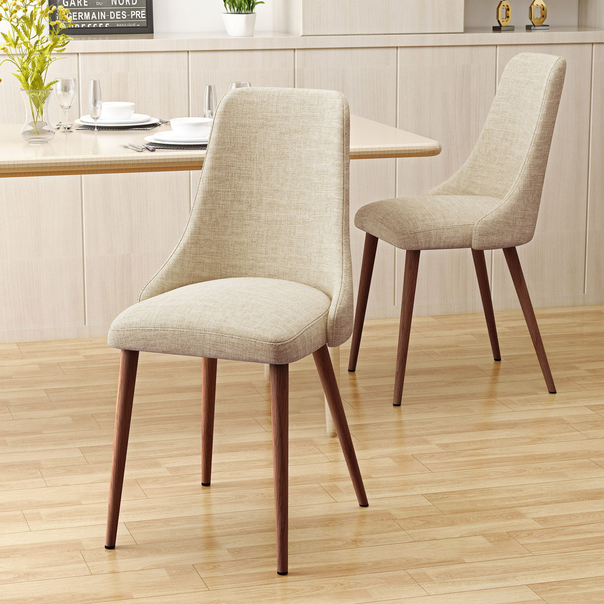 Mid Century Modern Fabric Armless Dining Chair