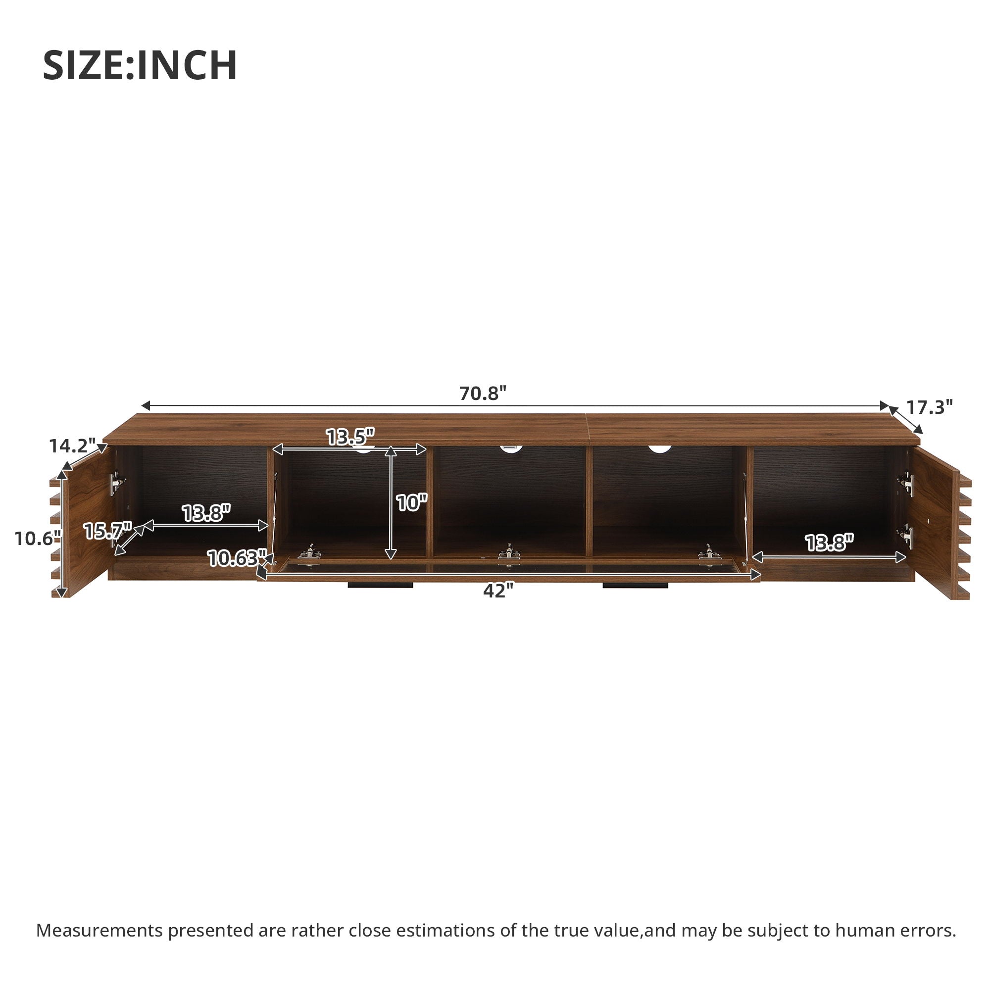 TV Stand With LED Lighting, Soft Closing Hinges, Cable Management - Walnut