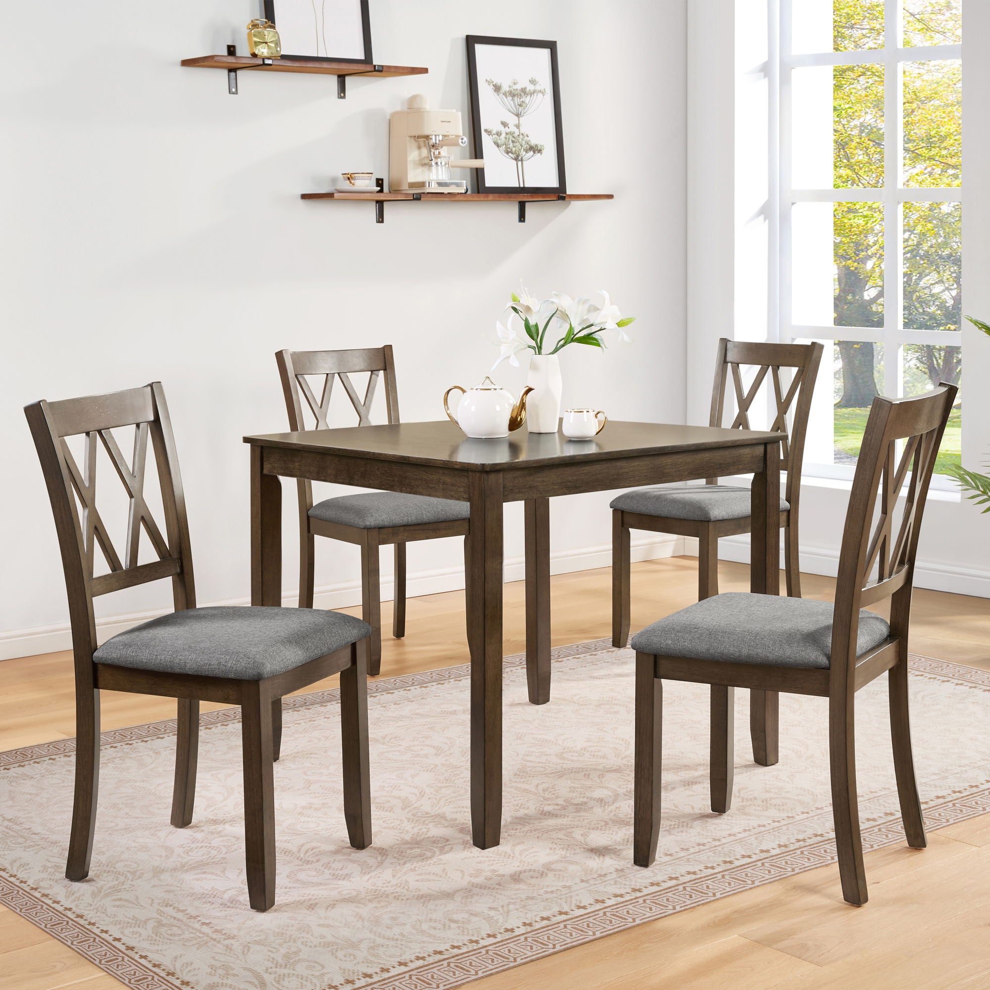 5 Piece Dining Table Set With 4 Chairs - Walnut
