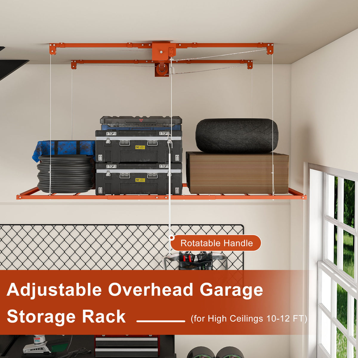Overhead Garage Storage Rack For High Ceilings - Orange