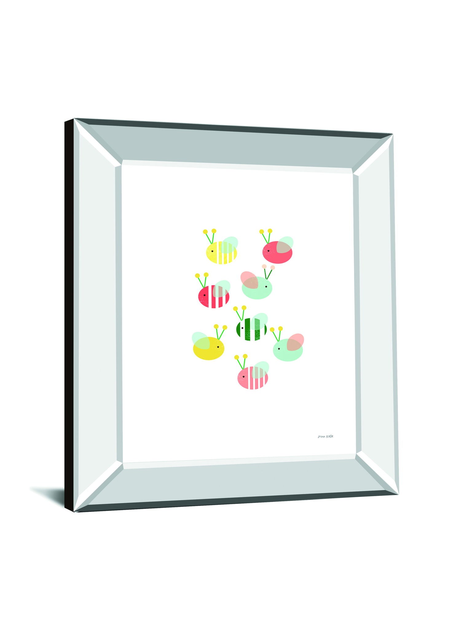 Bumblebee Friends By Ann Kelle - Mirror Framed Print Wall Art - White