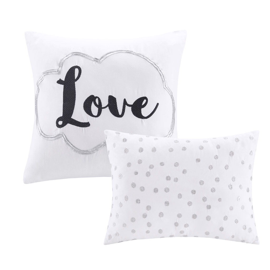 Raina - Twin Metallic Printed Comforter Set - White / Silver