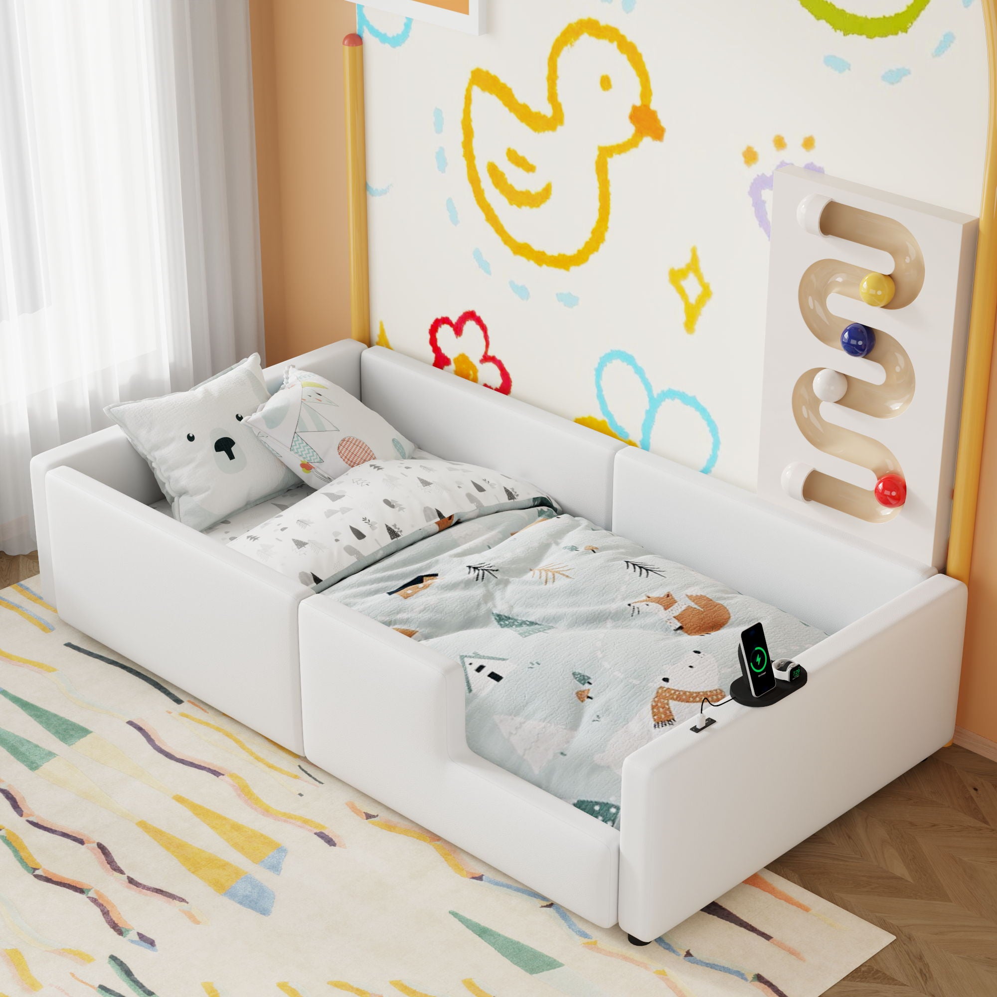 Platform Bed With Guardrail And Charging Station