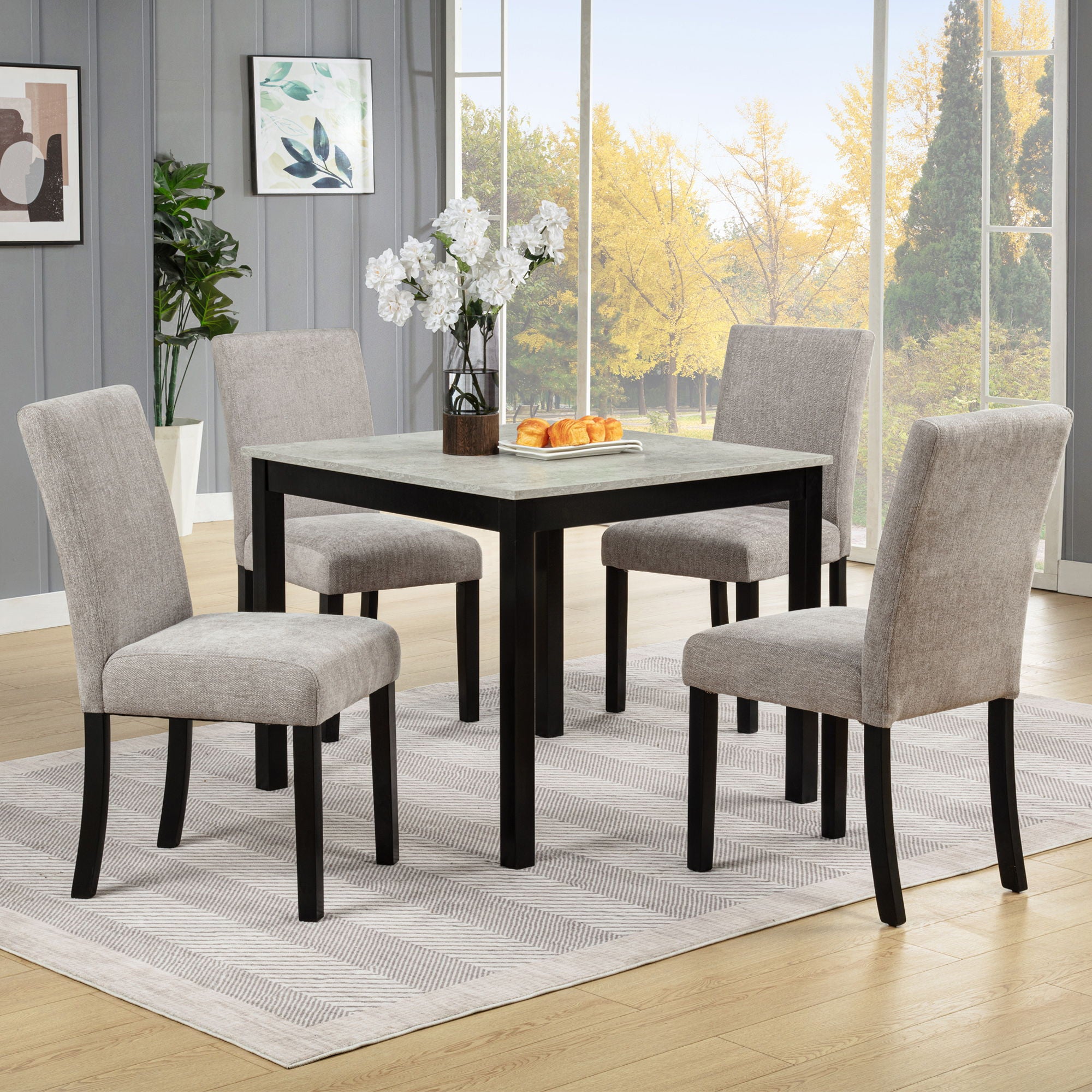 Modern 4 Person Dining Table Set With 4 Chairs