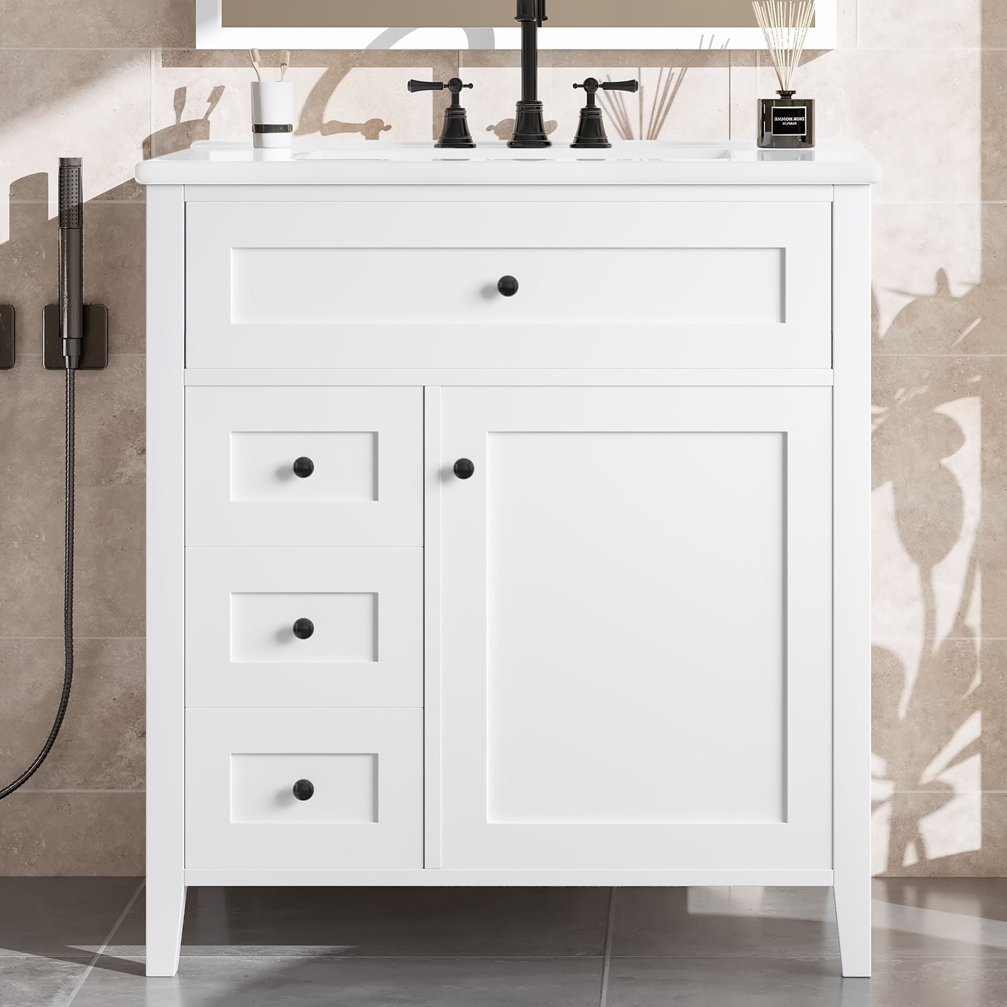 Modern Bathroom Vanity With Sink, 3 Drawers And Adjustable Shelf