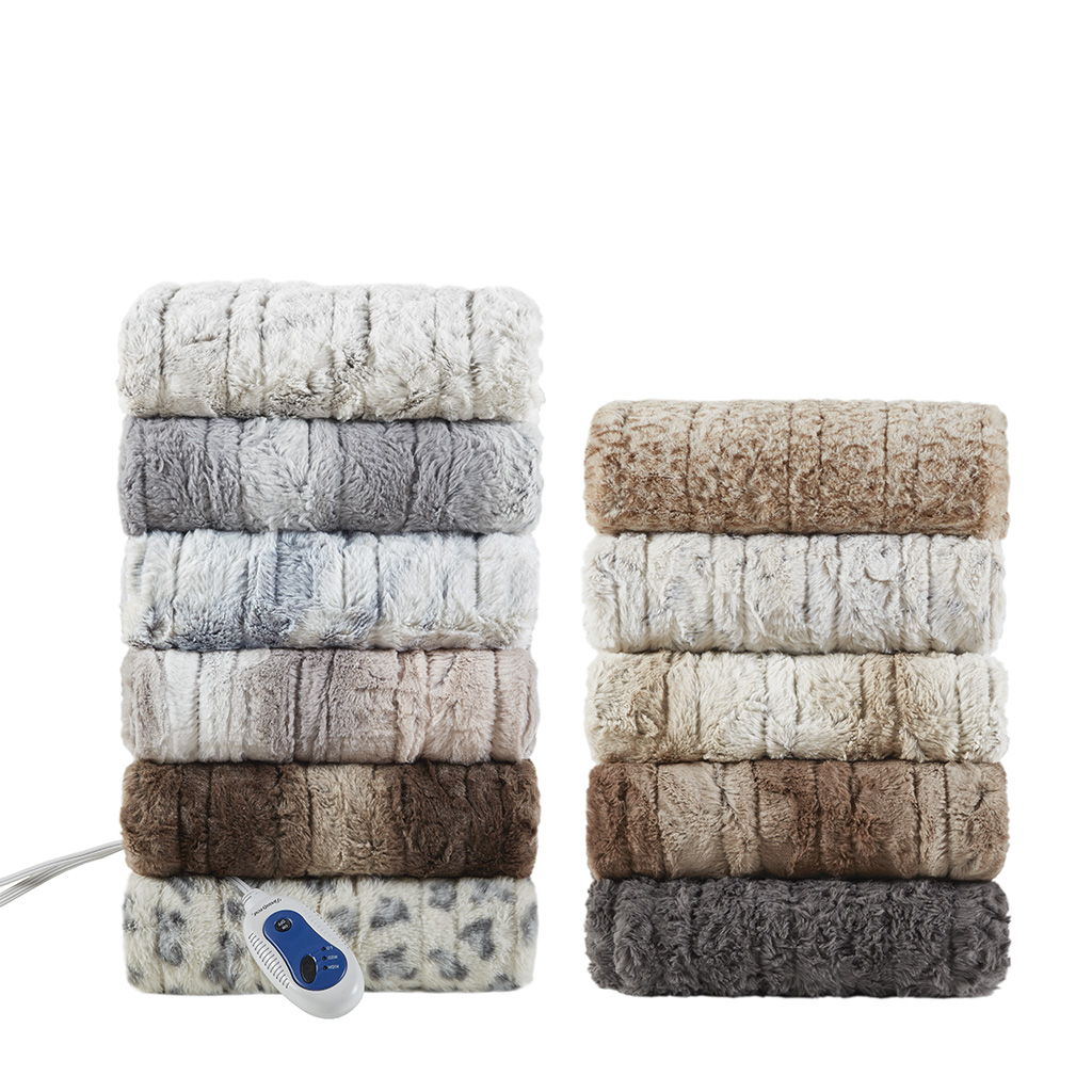 Zuri - Oversized Faux Fur Heated Throw - Natural Marble