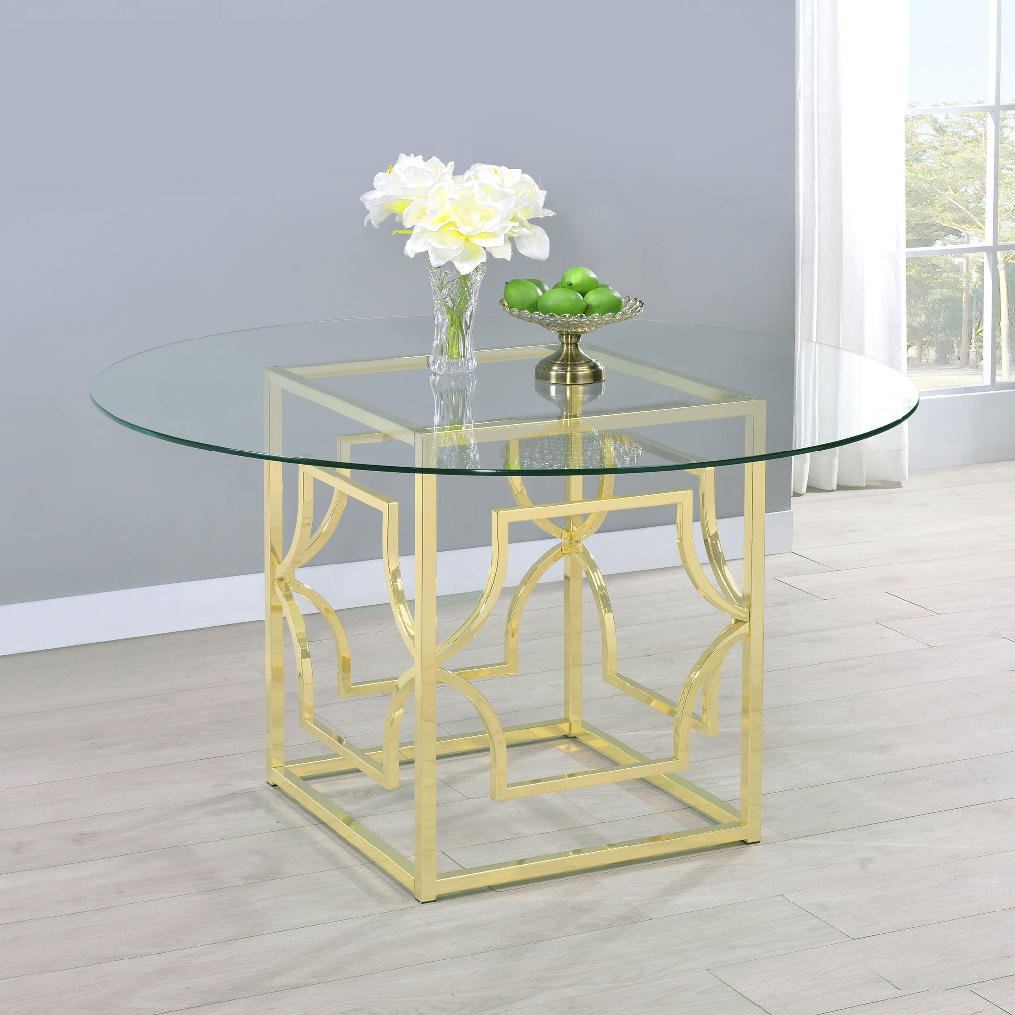 Krista - Round Glass Top Dining Table - Gold