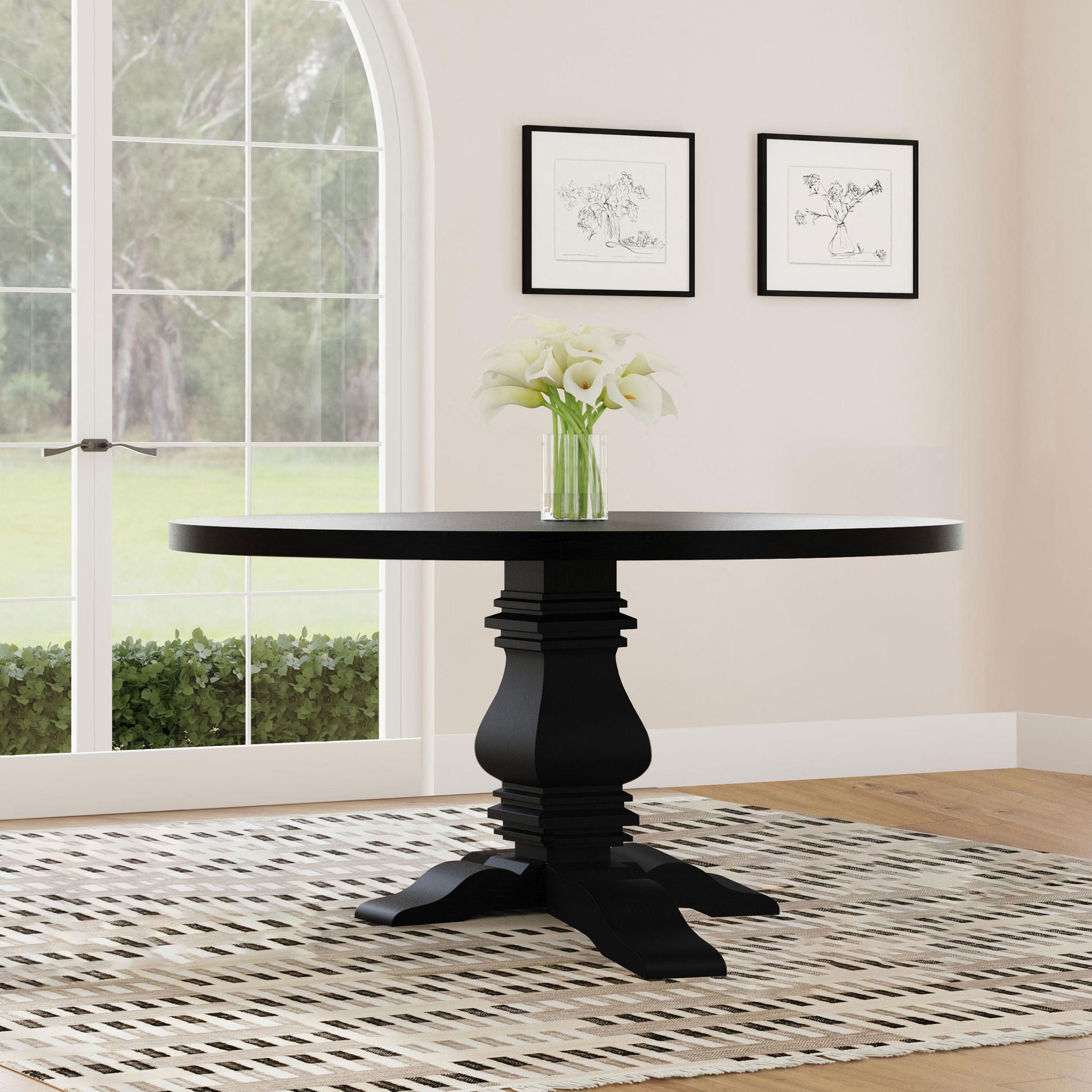 Allende - Round Dining Pedestal Table With Carved Base - Black