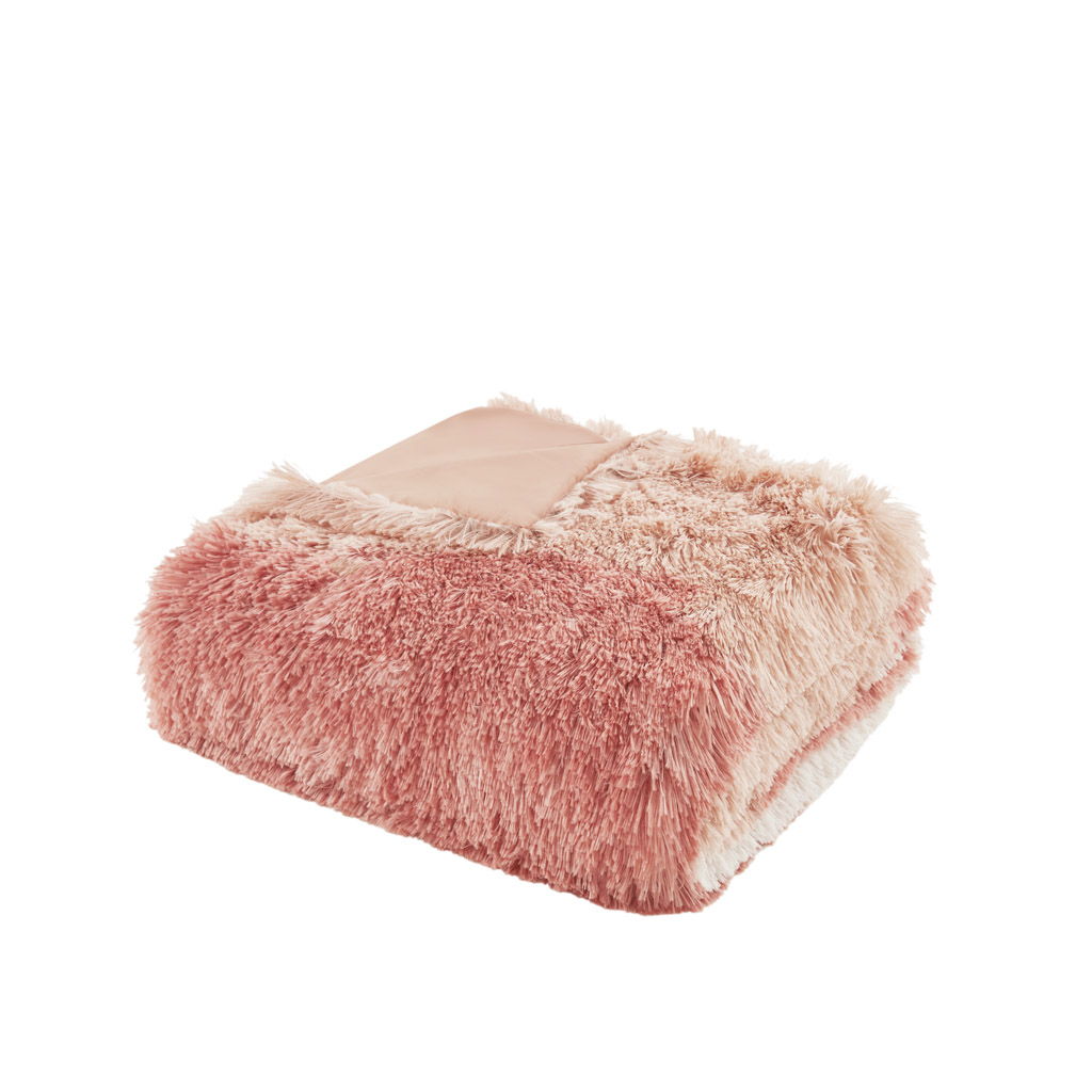 Cassie - Ombre Shaggy Faux Fur Twin Duvet Cover Set - Blush Multi