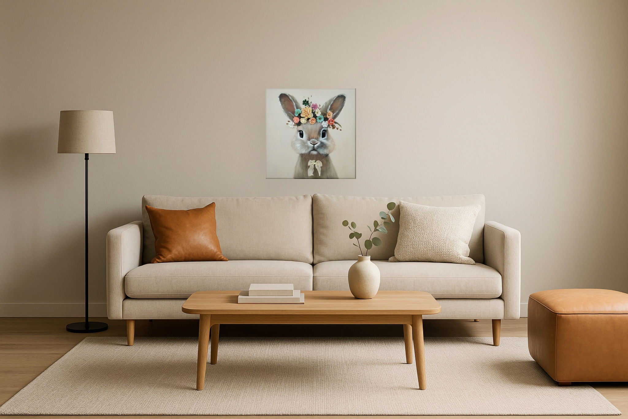 Blossom Bunny Portrait - 25" x 25" Framed Wall Art - Gray