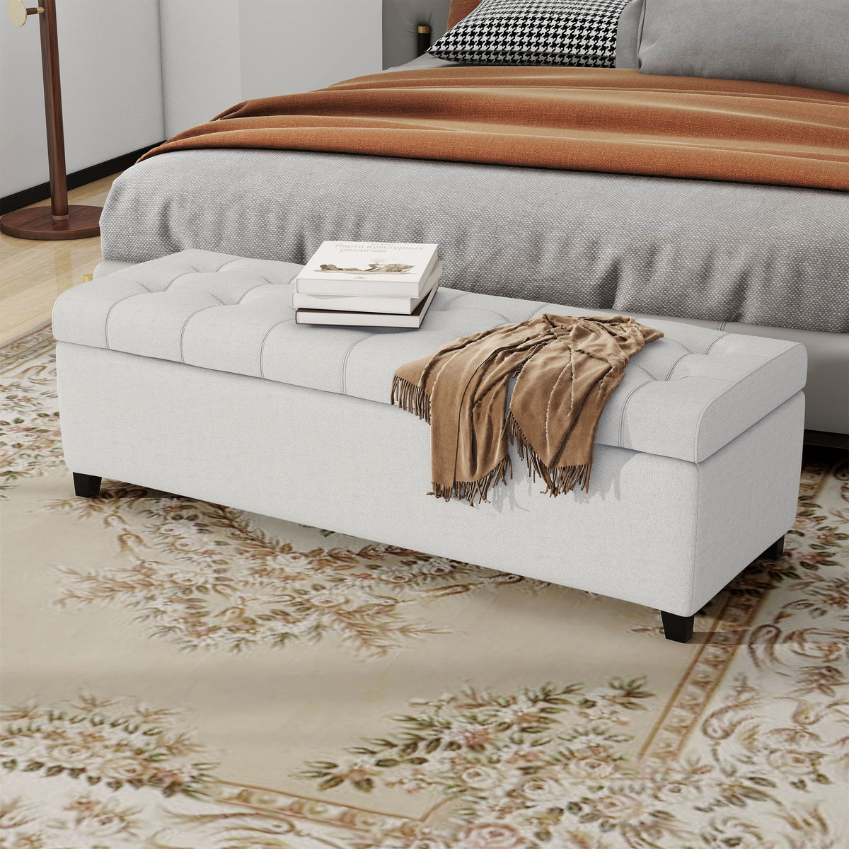 Upholstered Storage Ottoman Bench, Foot Rest For Bedroom