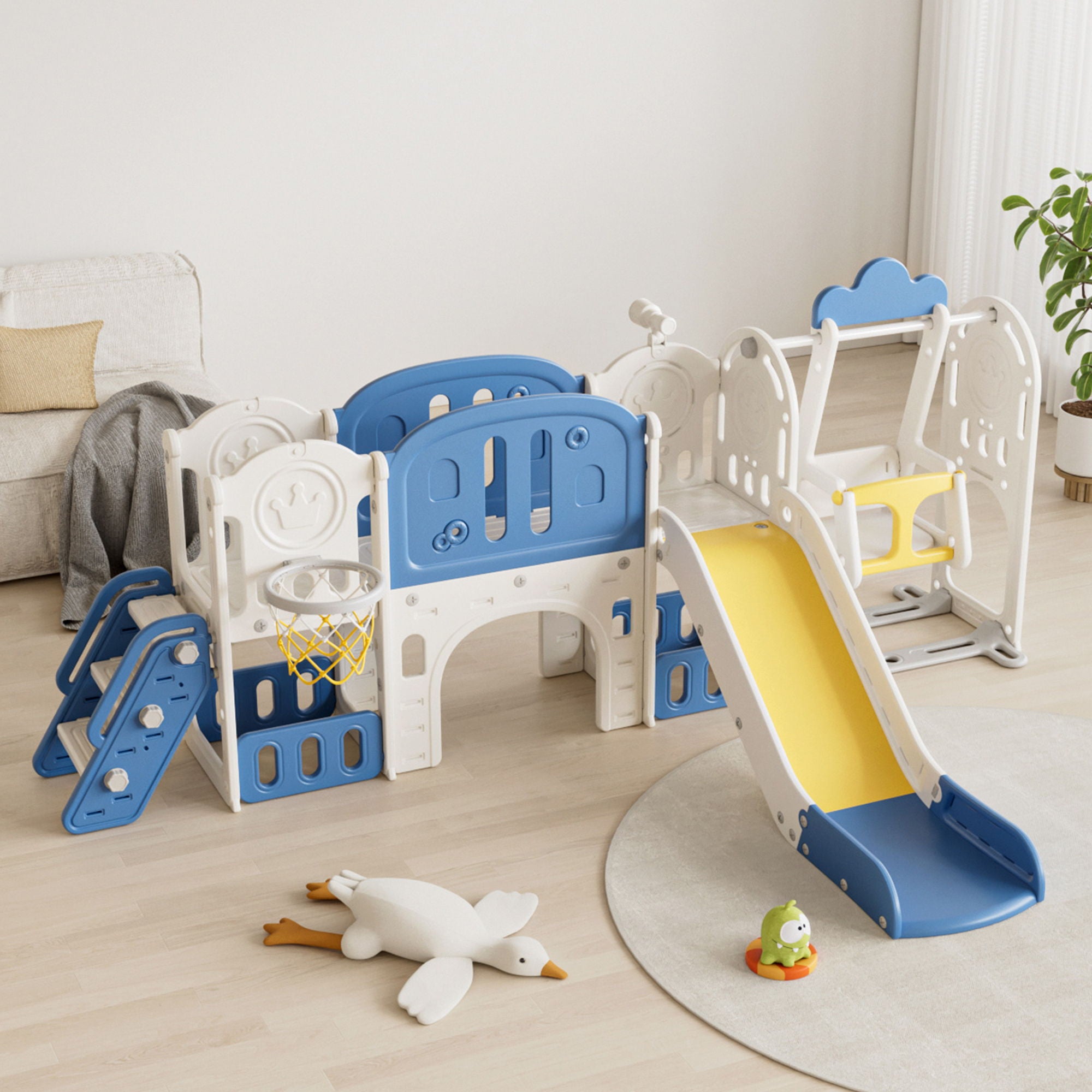 Toddler Slide Kids Playground With Basketball Hoop And Swing