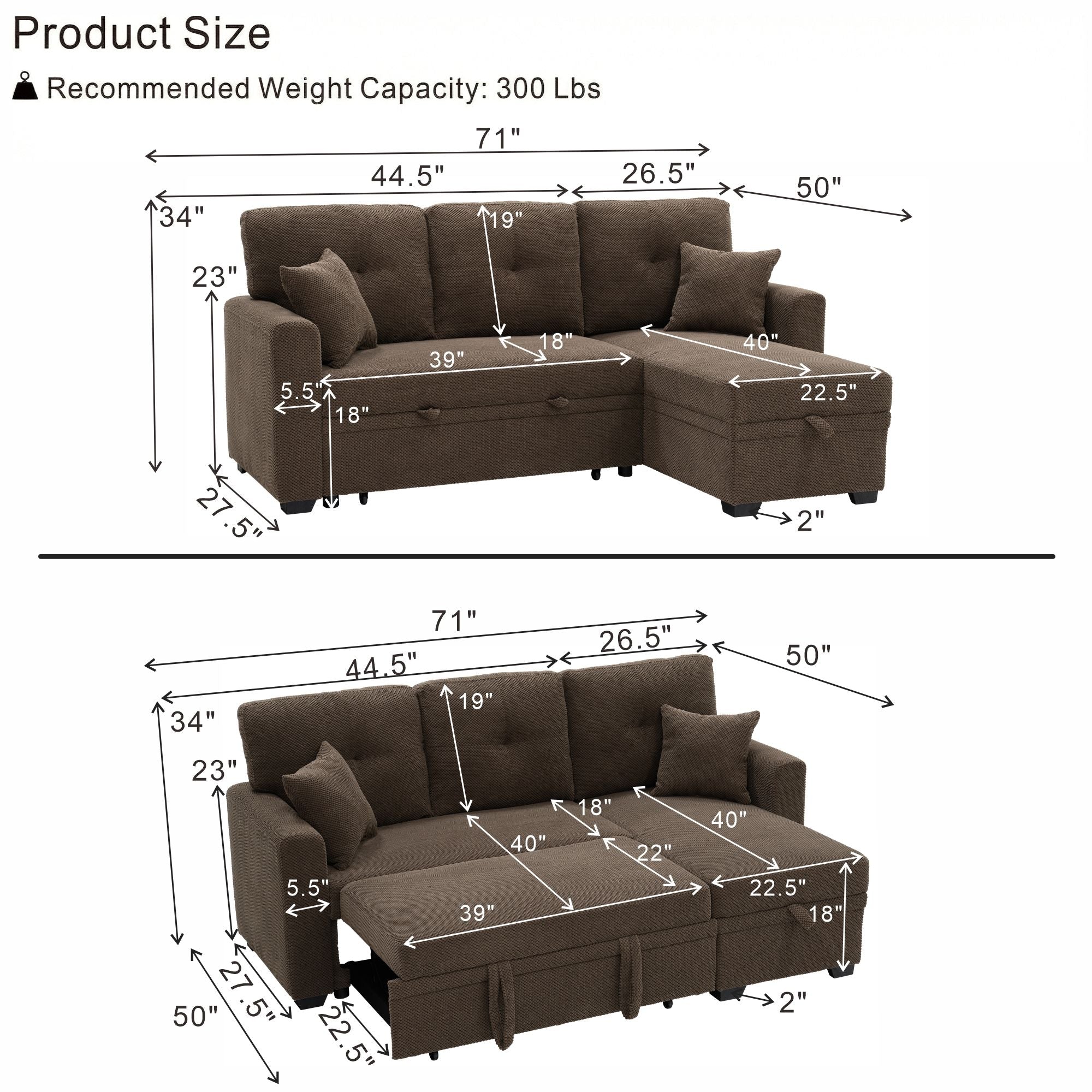 Sleeper Sectional With Pull Out Bed, Reversible Chaise