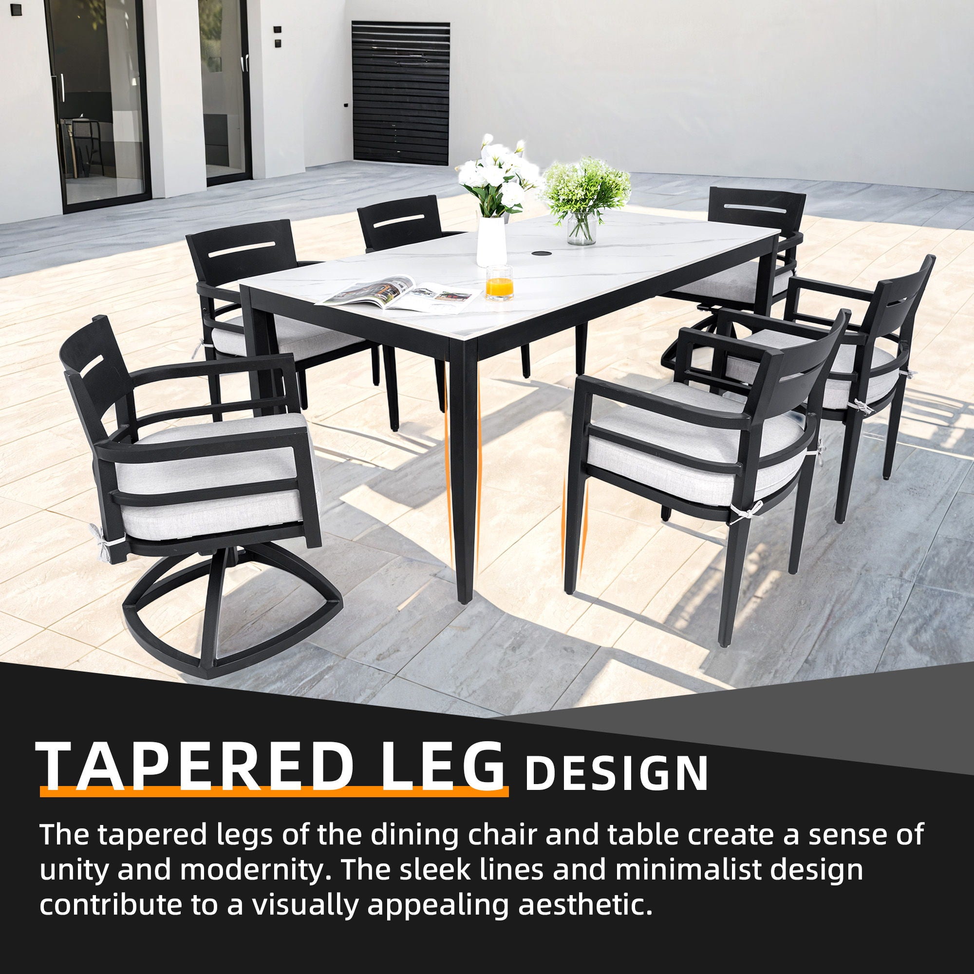 Modern Outdoor Patio Dining Set With Table And Chairs With Sunbrella Cushions