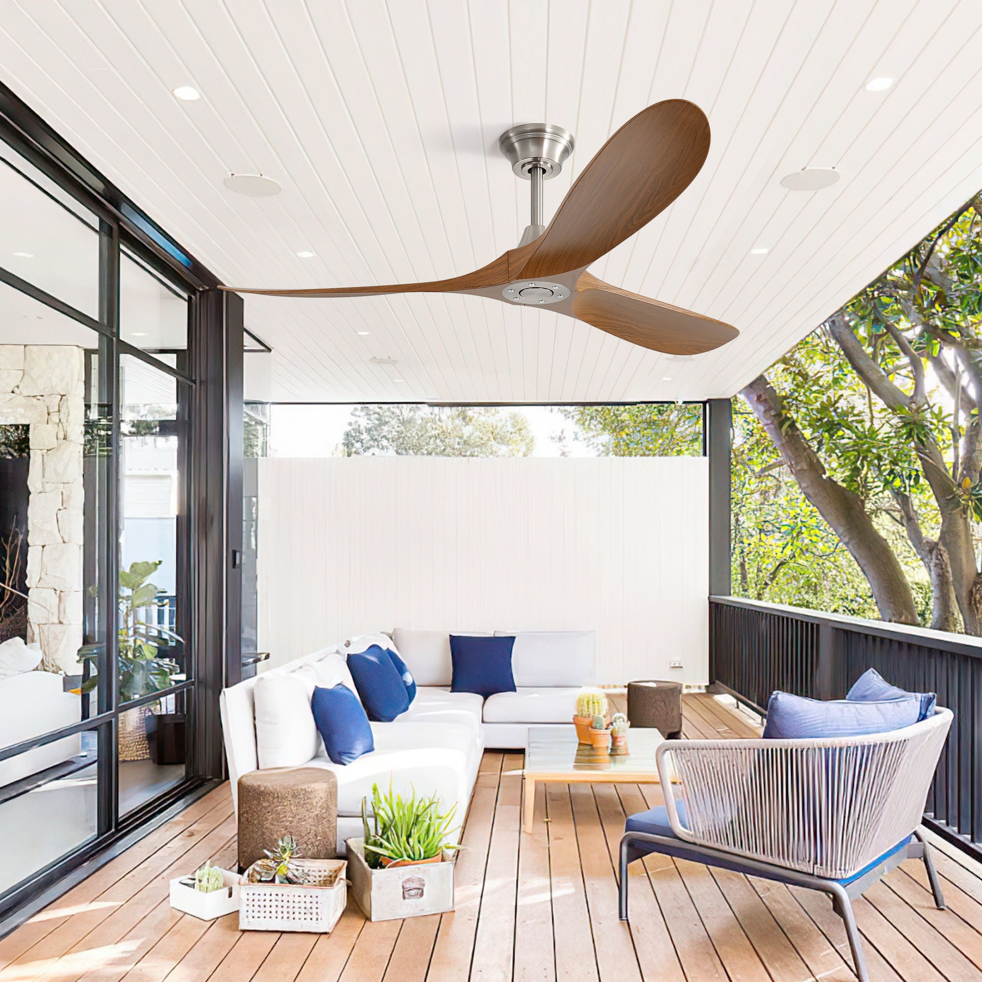 Outdoor Ceiling Fan No Light With 3 Blades Smart App Control - Brushed Nickel