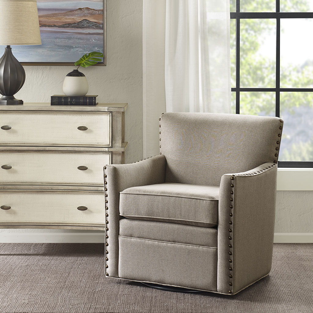 Devrim - Herringbone Texture Swivel Chair - Natural