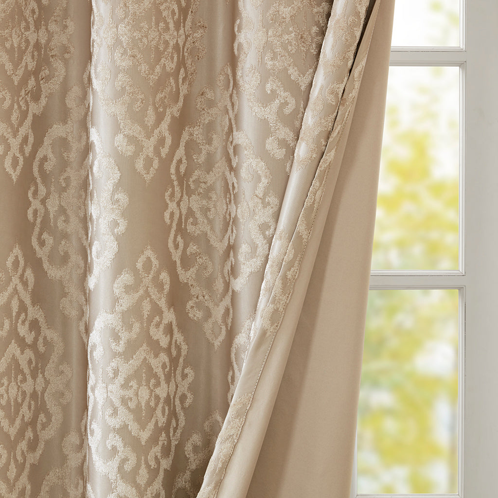 Knitted Jacquard Damask Total Blackout Grommet Top Curtain Panel