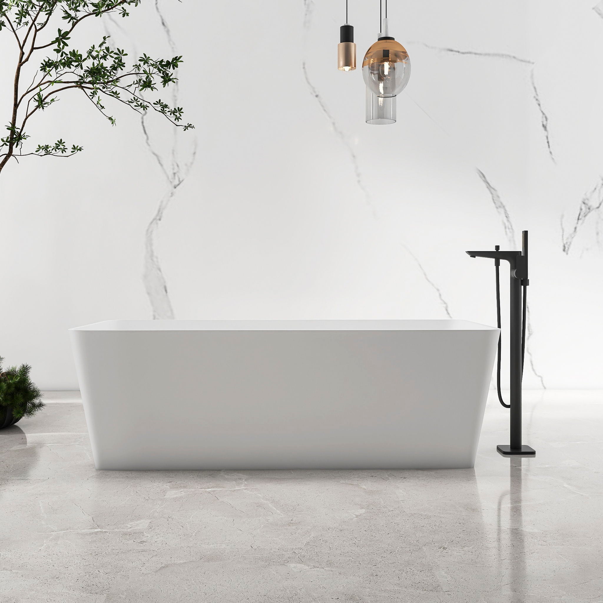 Freestandingn And Solid Surface, Soaking Bathtub For Bathroom - Matte White
